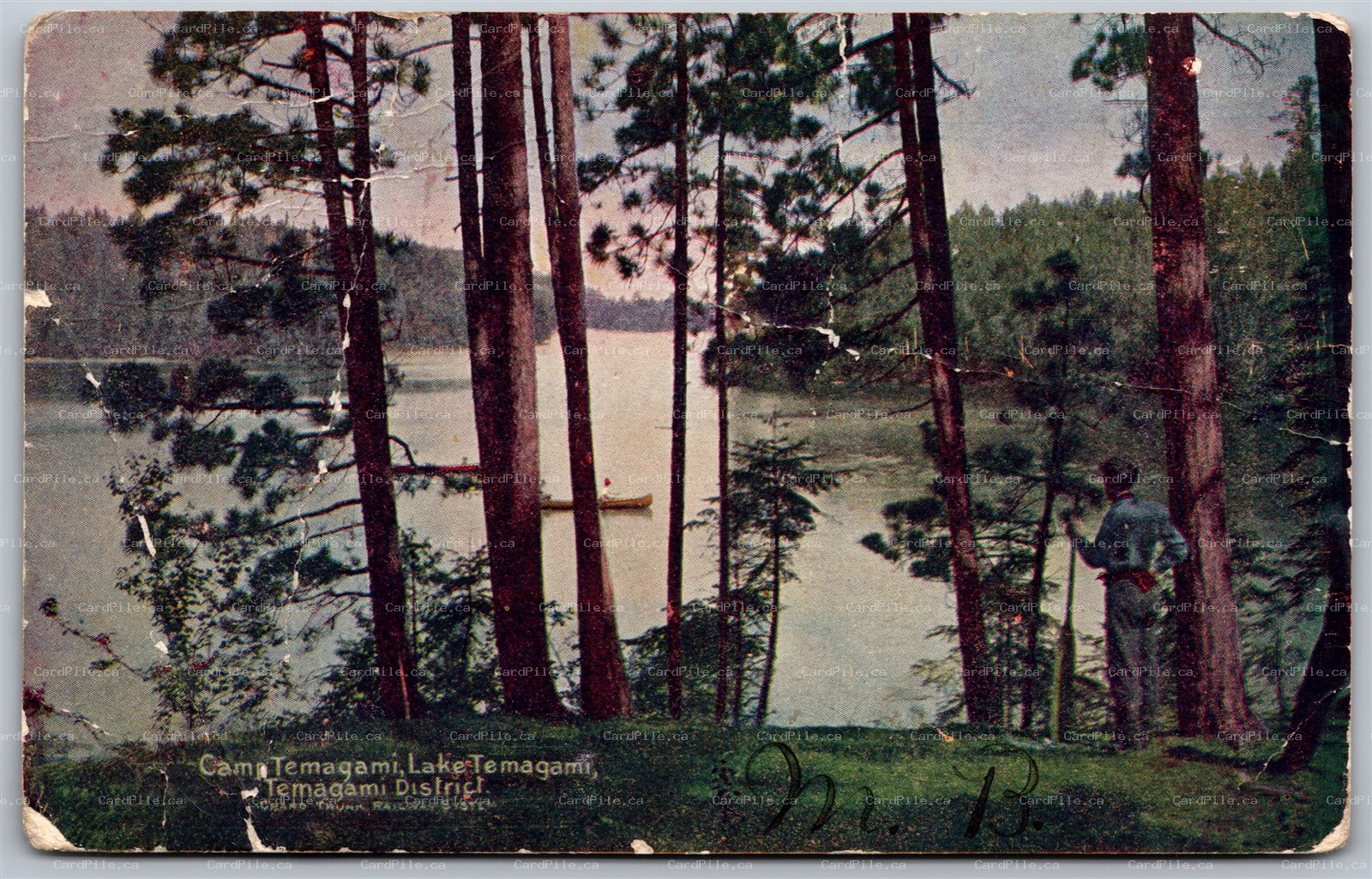 Postcard Temagami Ontario c1906 Lake and Camp Canoes Scenic *as is*
