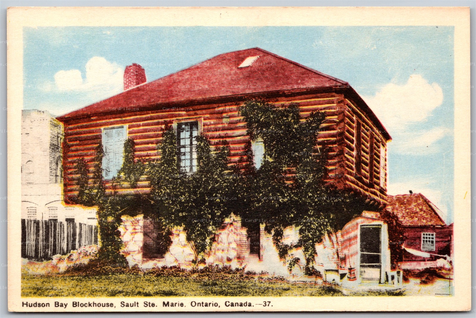 Postcard Sault Ste. Marie Ontario c1940s Hudson Bay Blockhouse by PECO