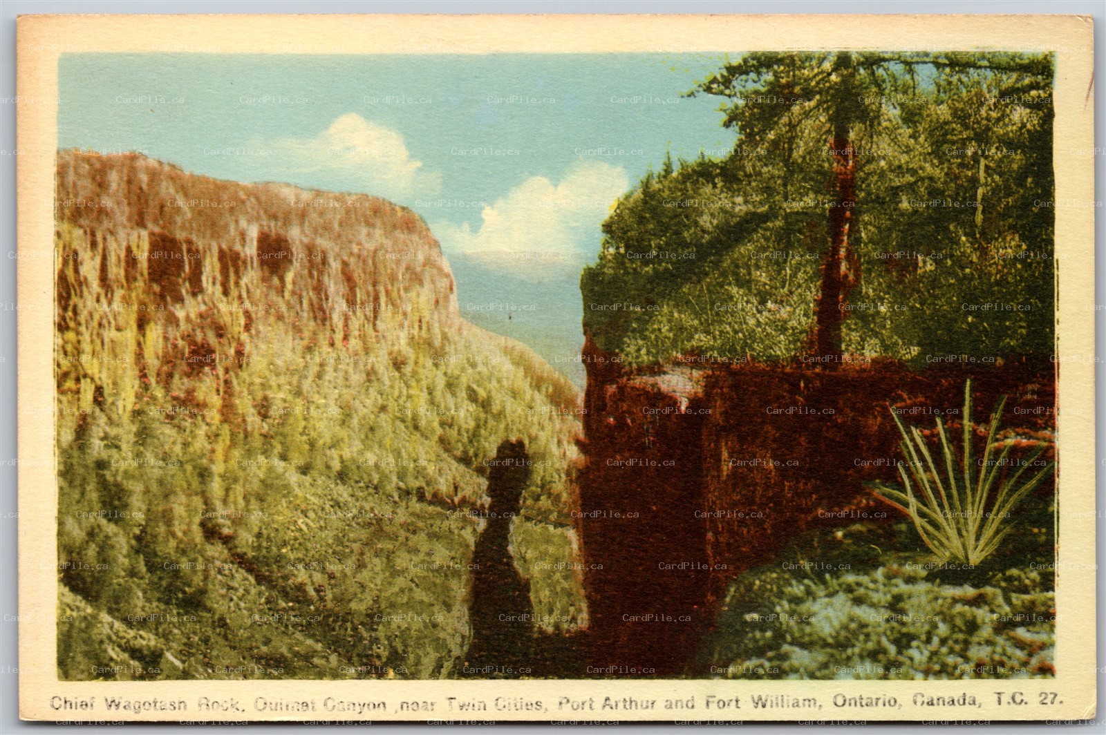Postcard Port Arthur Fort William Ontario Chief Wagotash Rock Ouimet Canyon PECO
