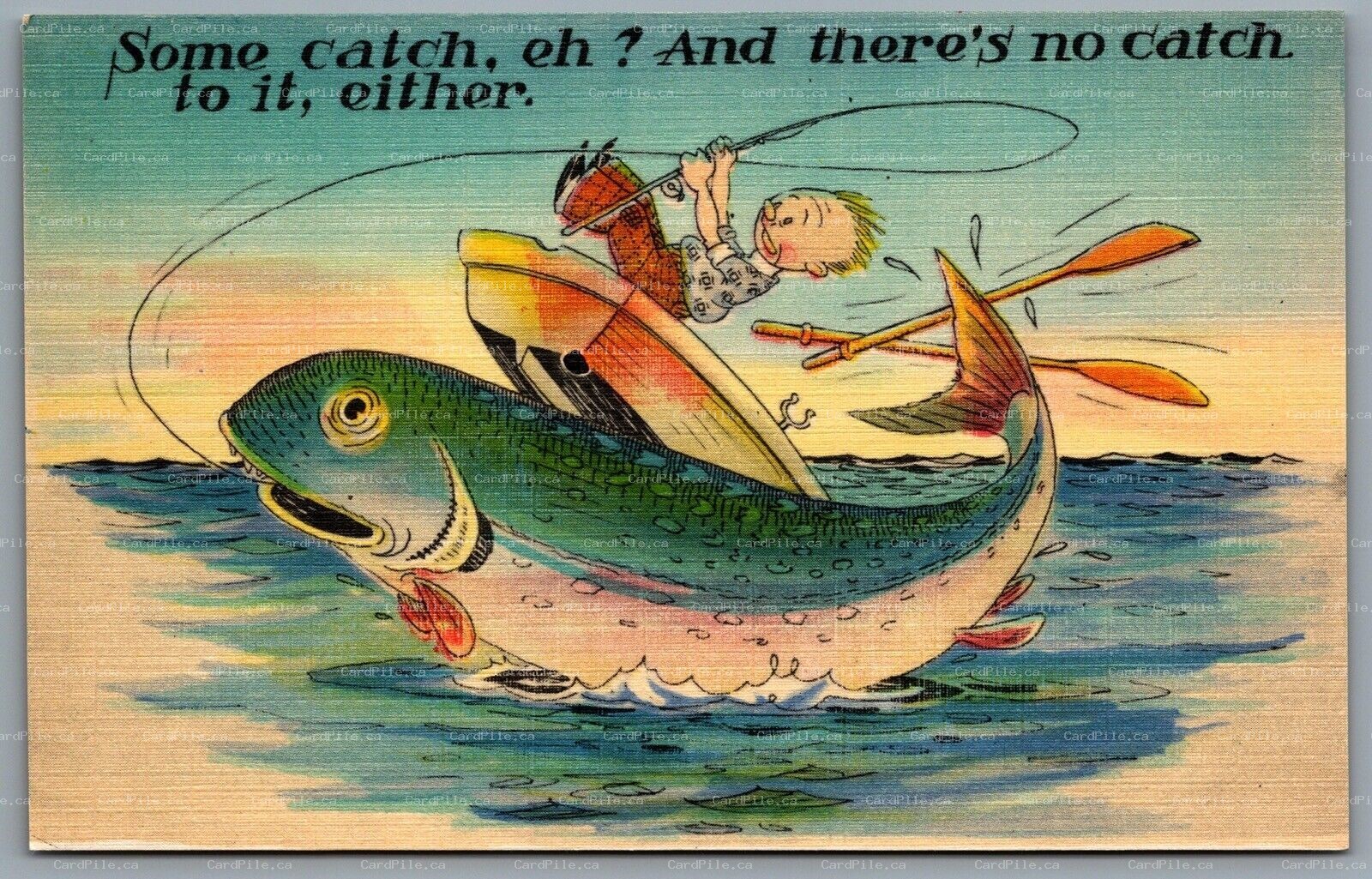 Postcard c1940s Fishing Related Some Catch eh And Theres No Catch To It Either