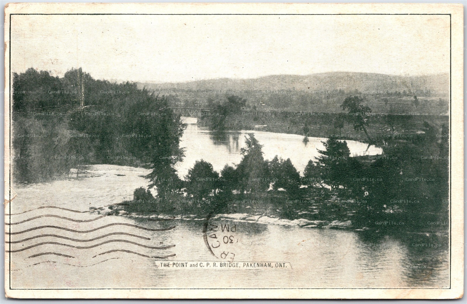 Postcard Pakenham Ontario c1907 The Point & CPR Bridge Split Ring Ouyon Quebec
