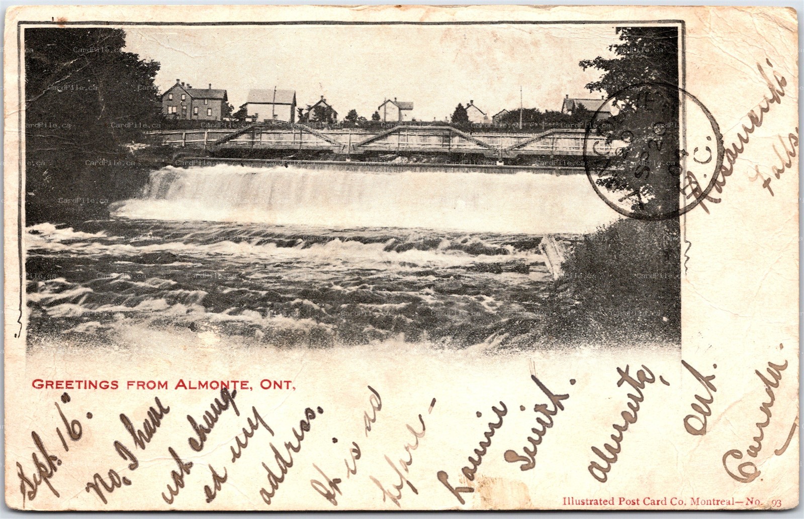 Postcard c1904 Greetings From Almonte Ontario Dam Lanark County
