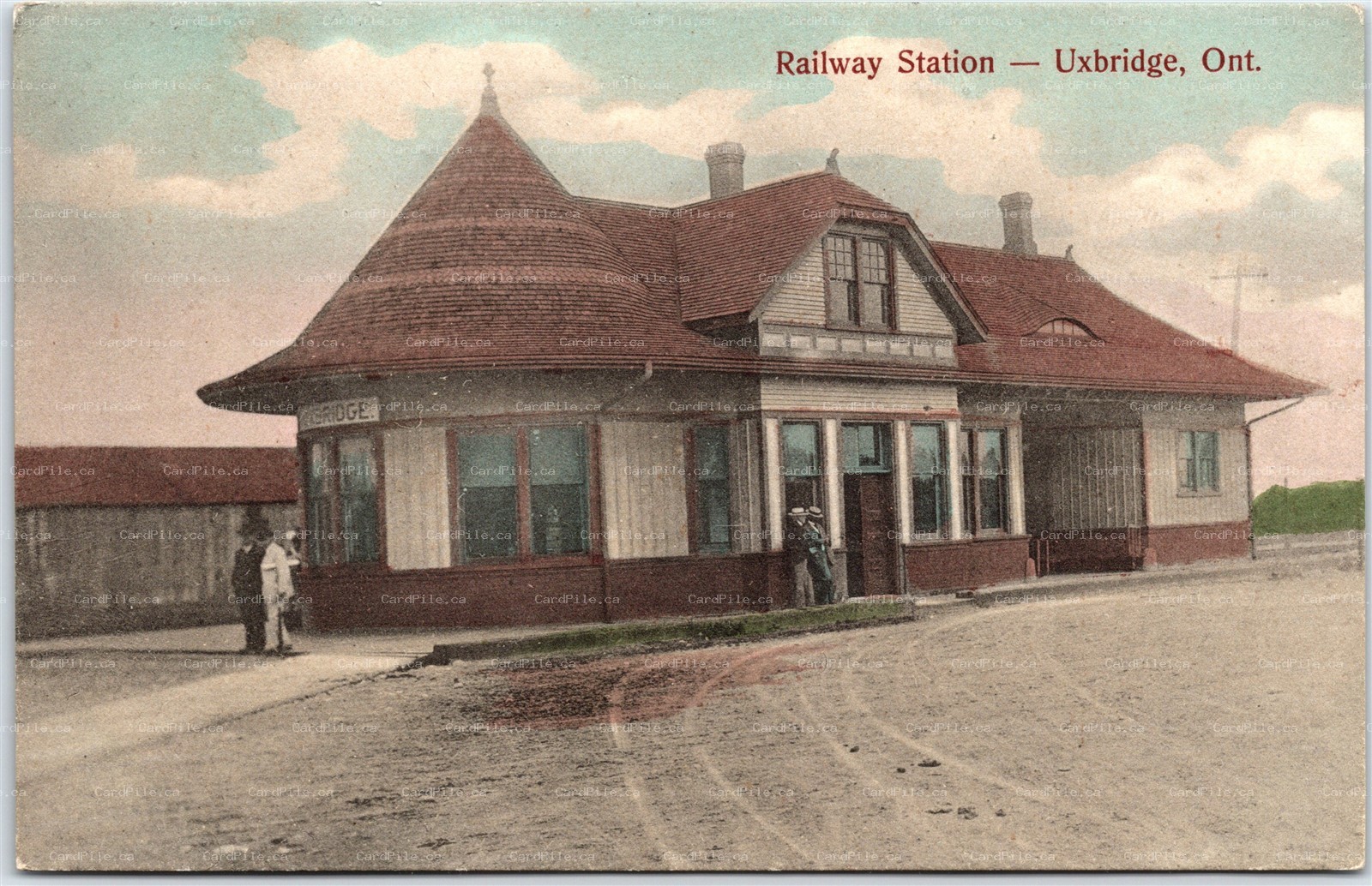 Postcard Uxbridge Ontario c1908 GTR Railway Station Tinted by T. C. Nicholls