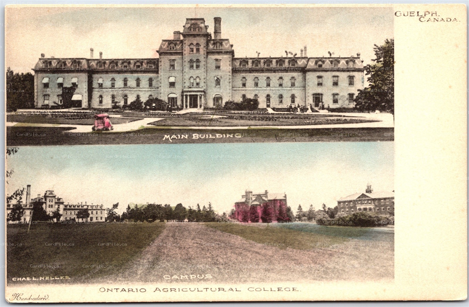 Postcard Guelph Ontario 1906 Dual View OAC Campus Main Building by L. Nelles