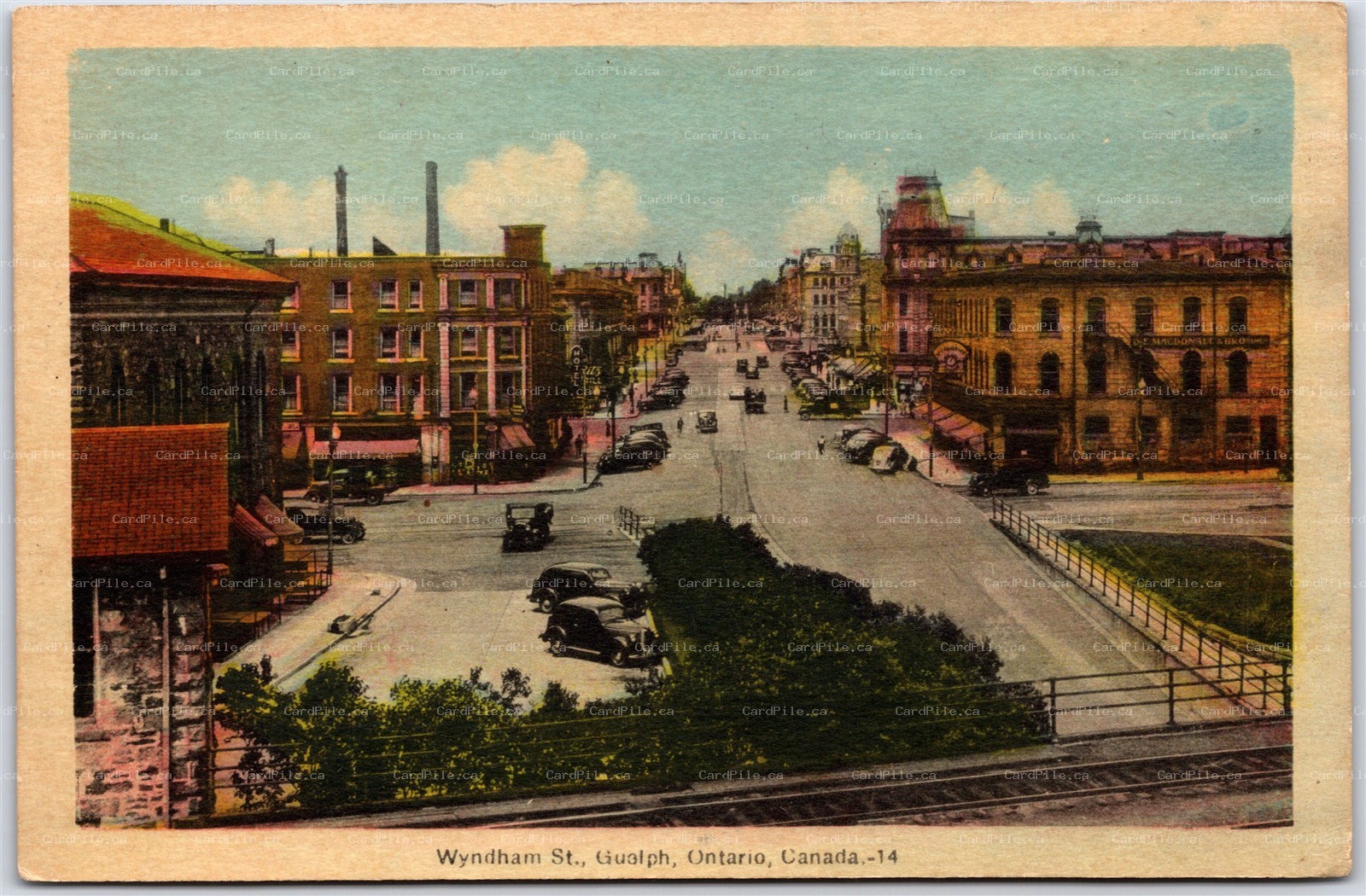 Postcard Guelph Ontario c1930s Wyndham Street Old Cars Shops by PECO