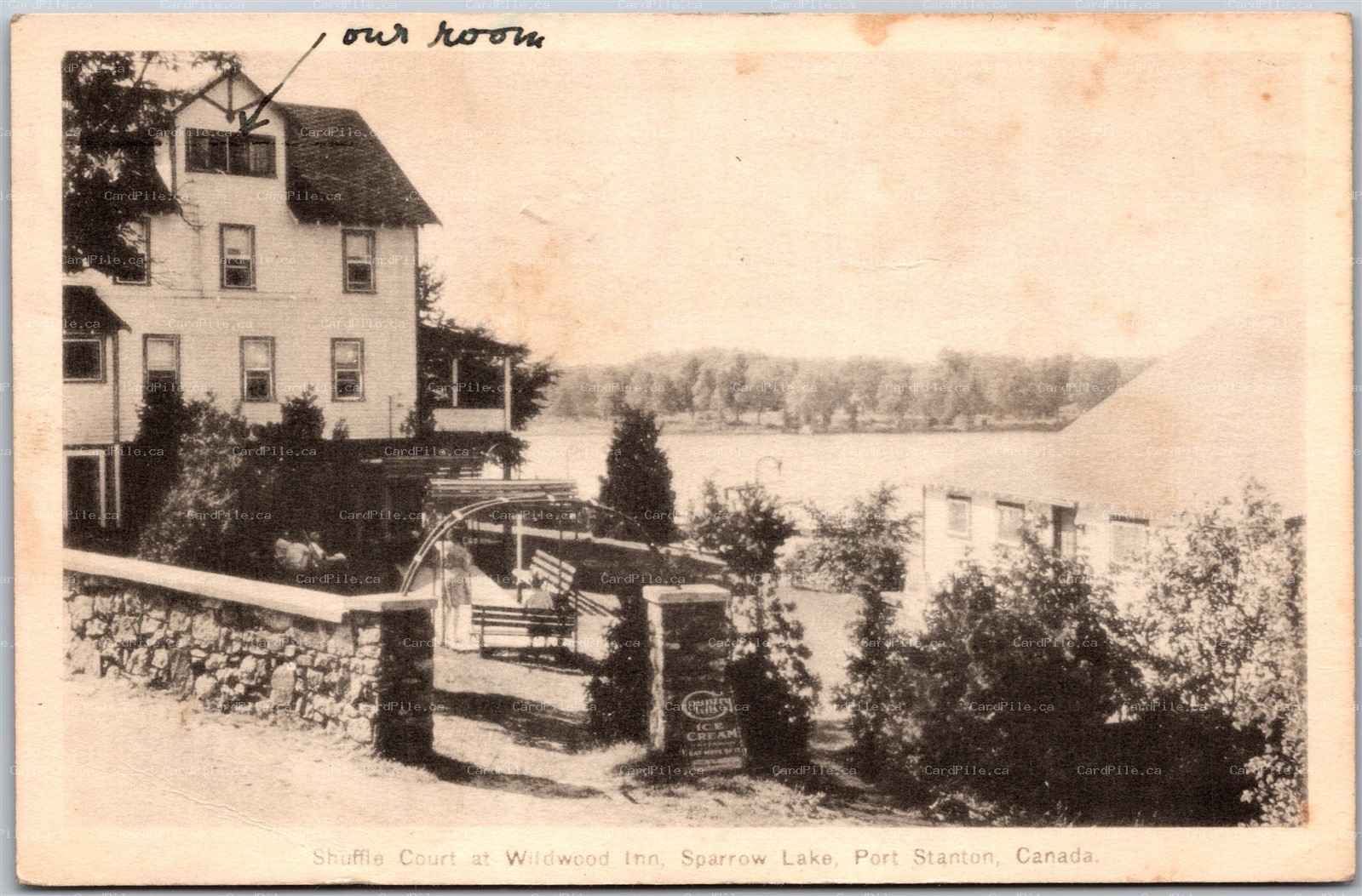 Postcard Port Stanton Ontario Shuffle Court at Wildwood Inn Sparrow Lake 
