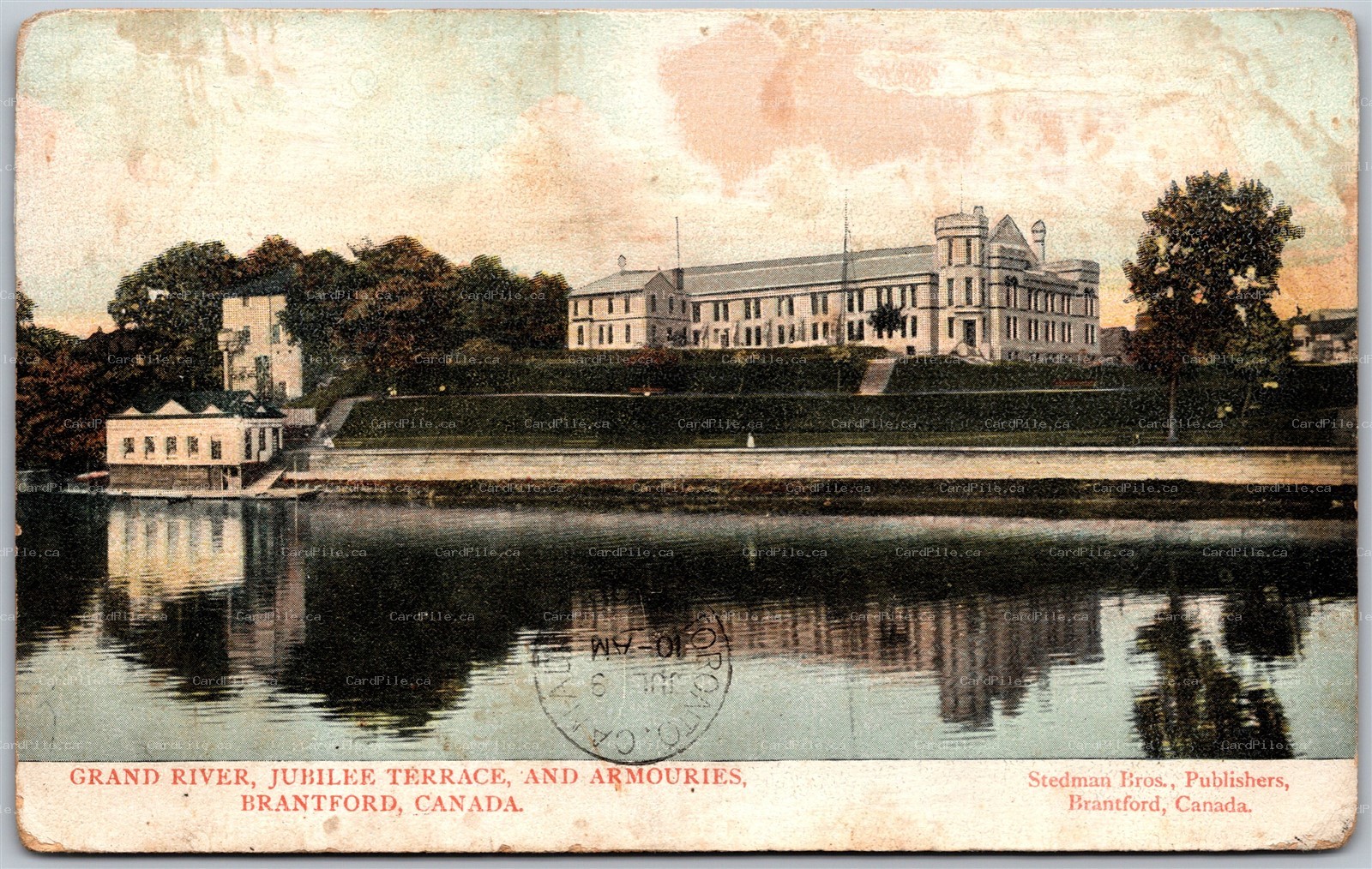 Postcard Brantford Ontario c1906 Grand River Jubilee Terrace and Armouries