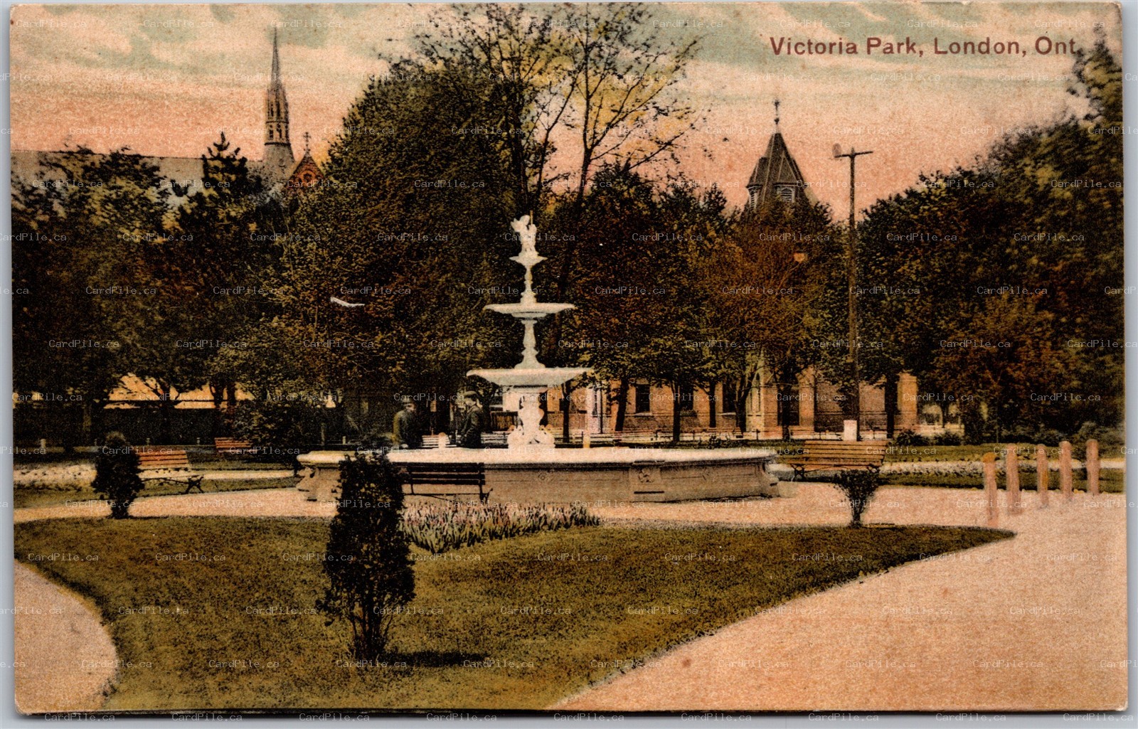 Postcard London Ontario c1910s Victoria Park Fountain Middlesex County