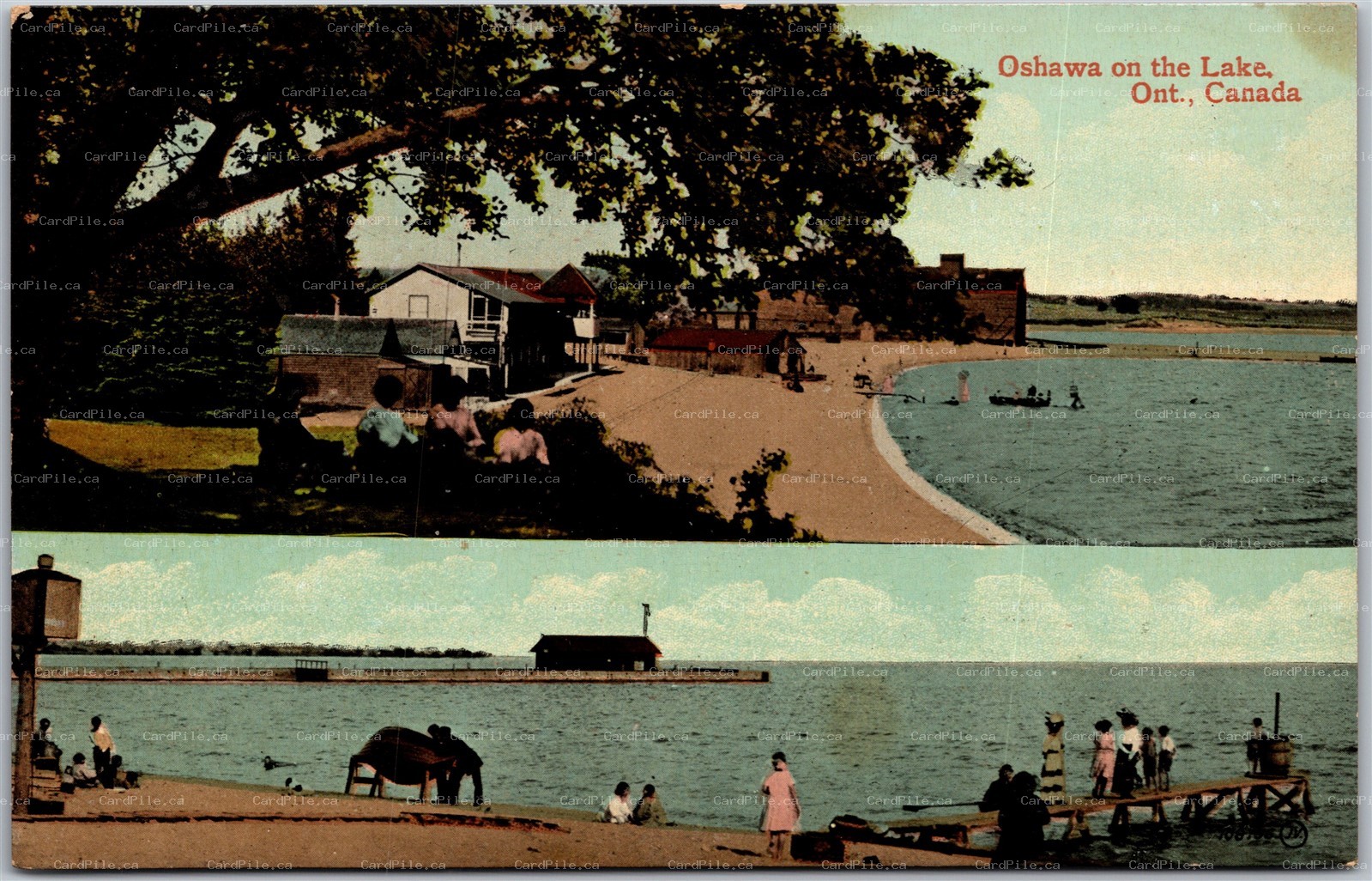Postcard Oshawa Ontario c1910s Scenic Lake Beach Dual View 