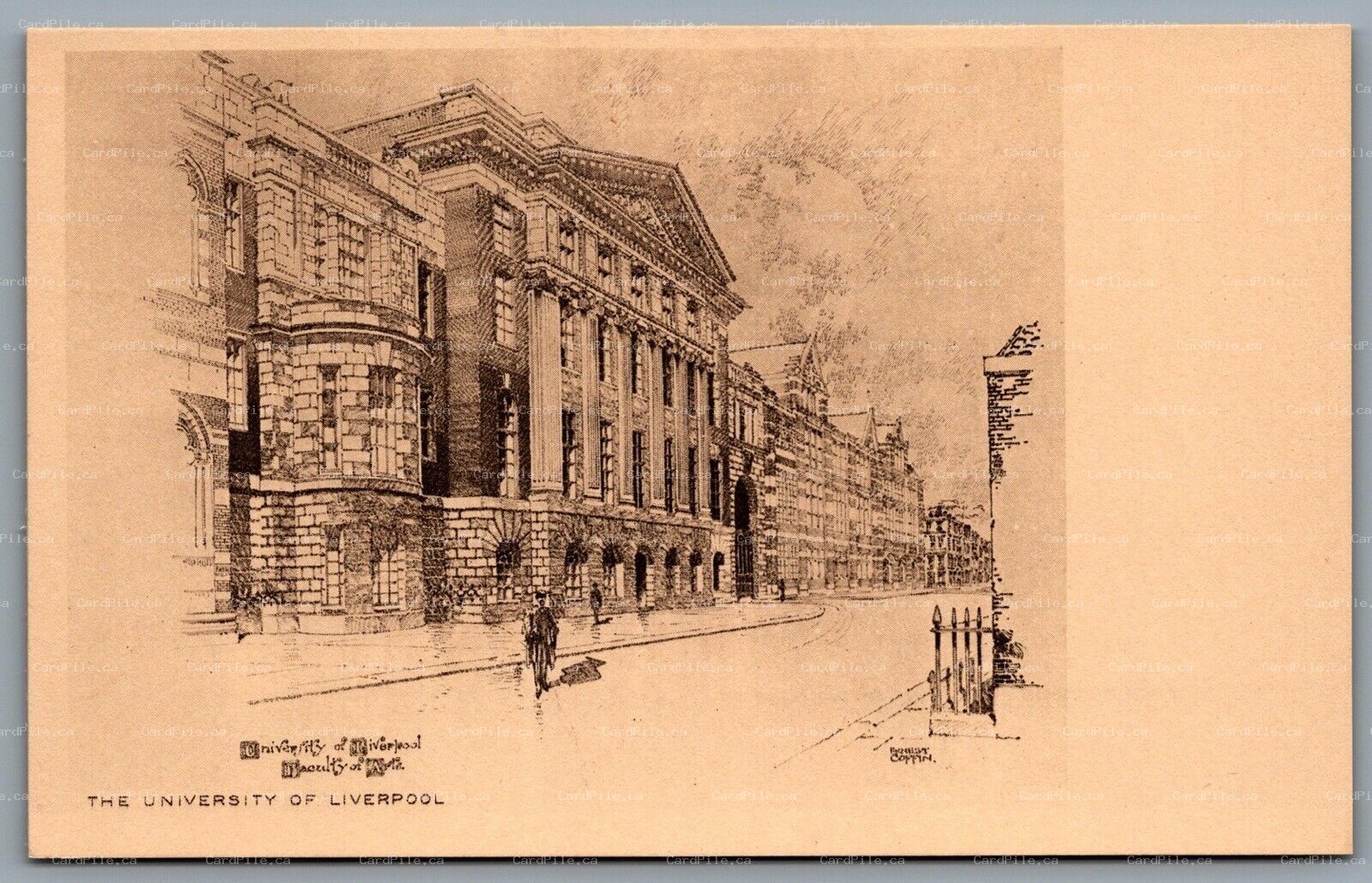 Postcard UK c1920s University of Liverpool Arist Signed Faculty of Arts