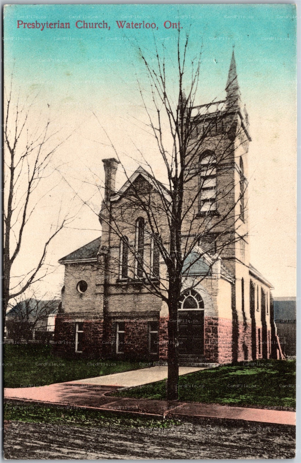 Postcard Waterloo Ontario c1910 Presbyterian Church Hand Tinted by Pugh