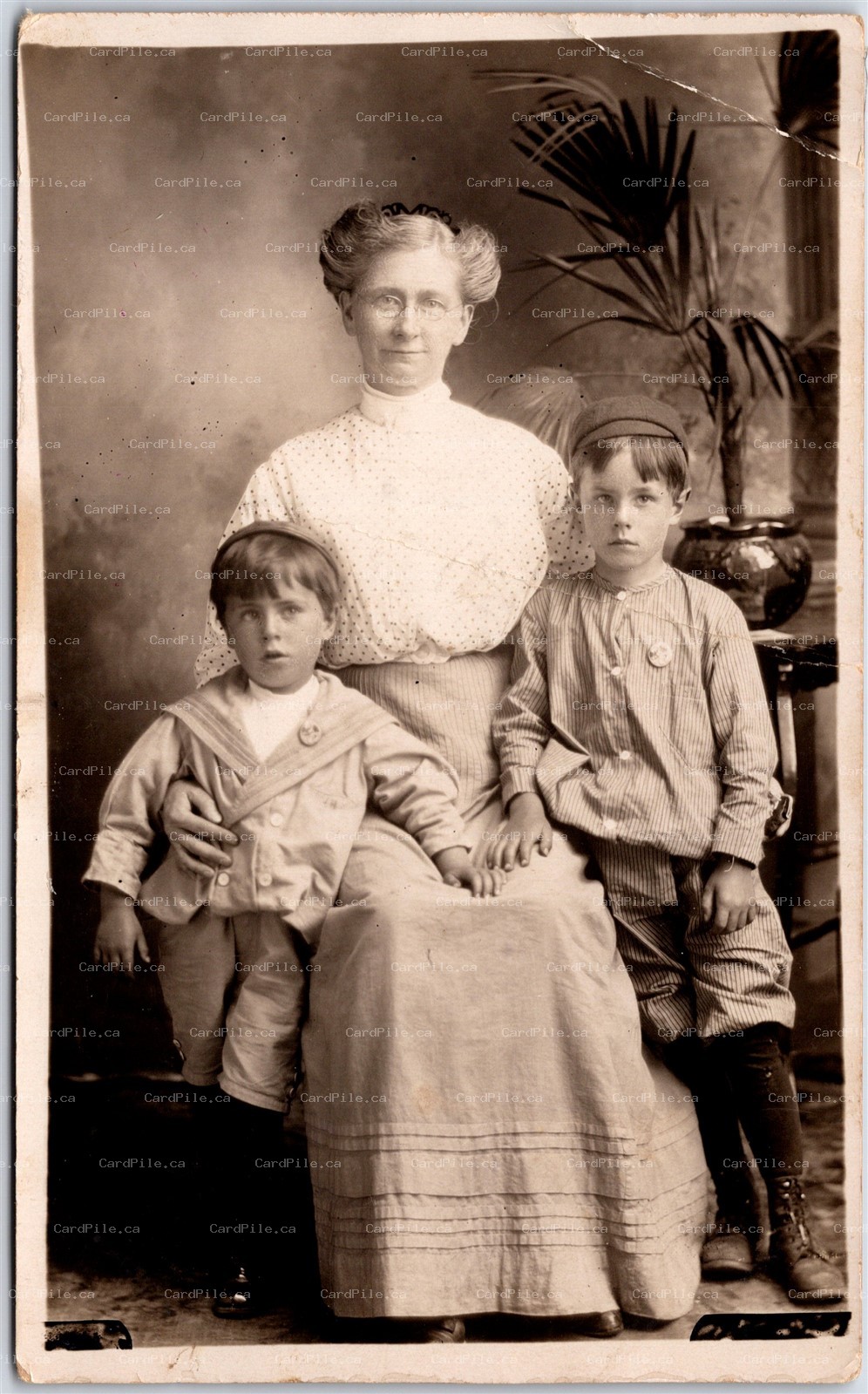 RPPC 1910s Fort William Ontario Studio Photo of Lady and Children by T. L. Story