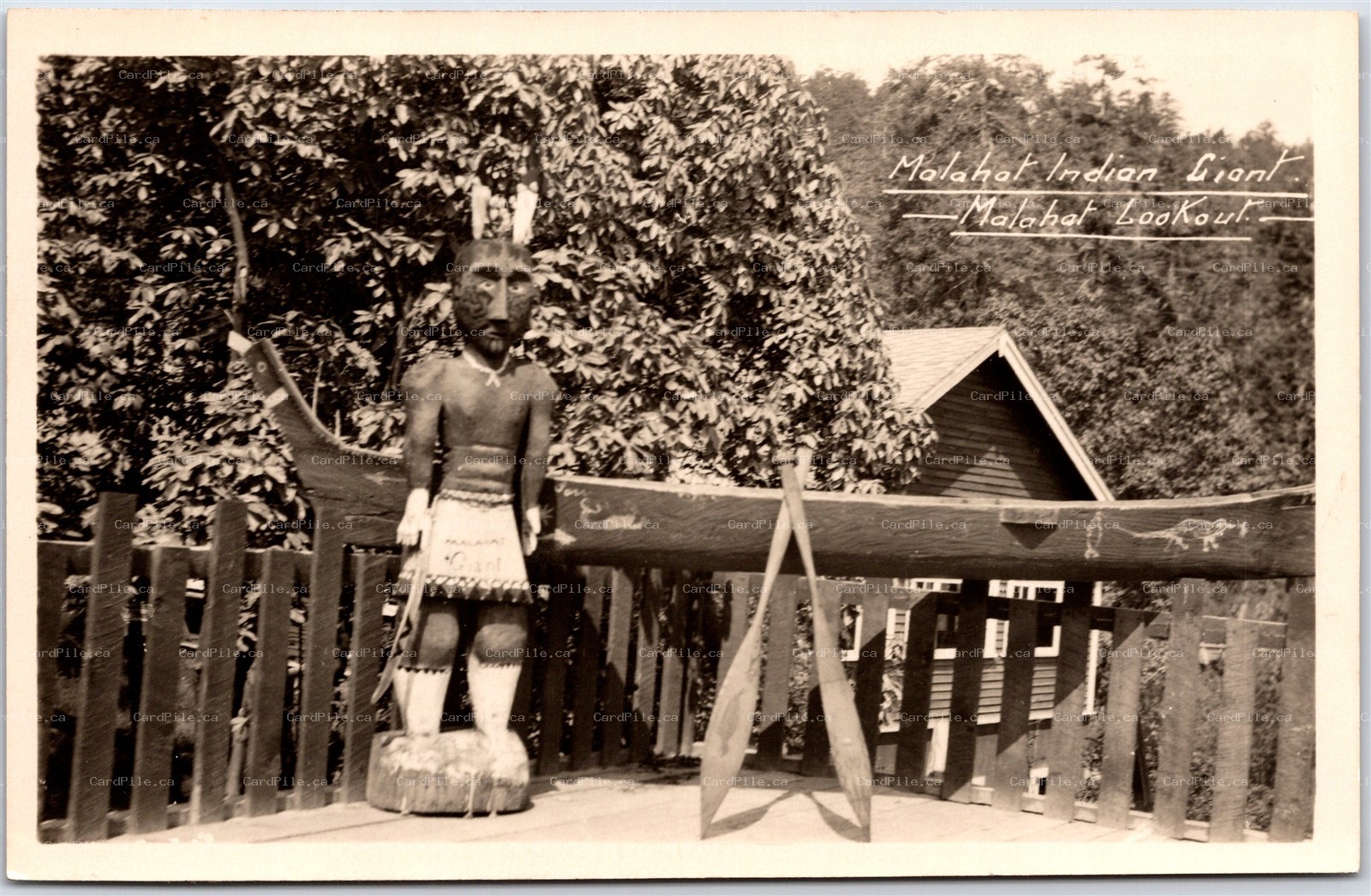 RPPC 1930s Victoria BC Malahat Indian Giant Wooden Statue Canoe by Gowen Sutton