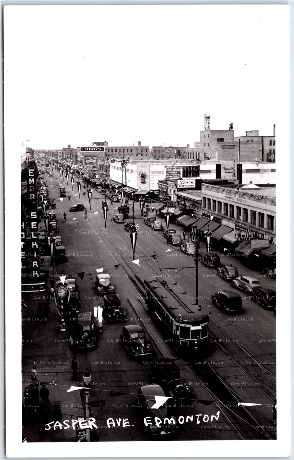 Postcard RPPC Edmonton Alberta Jaspver Avenue Trolly Tram Old Cars Signs Shops