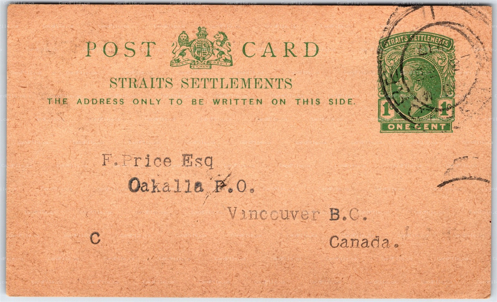 Postal Stationery Singapore 1917 Straits Settlements Changkat Serdang Estates