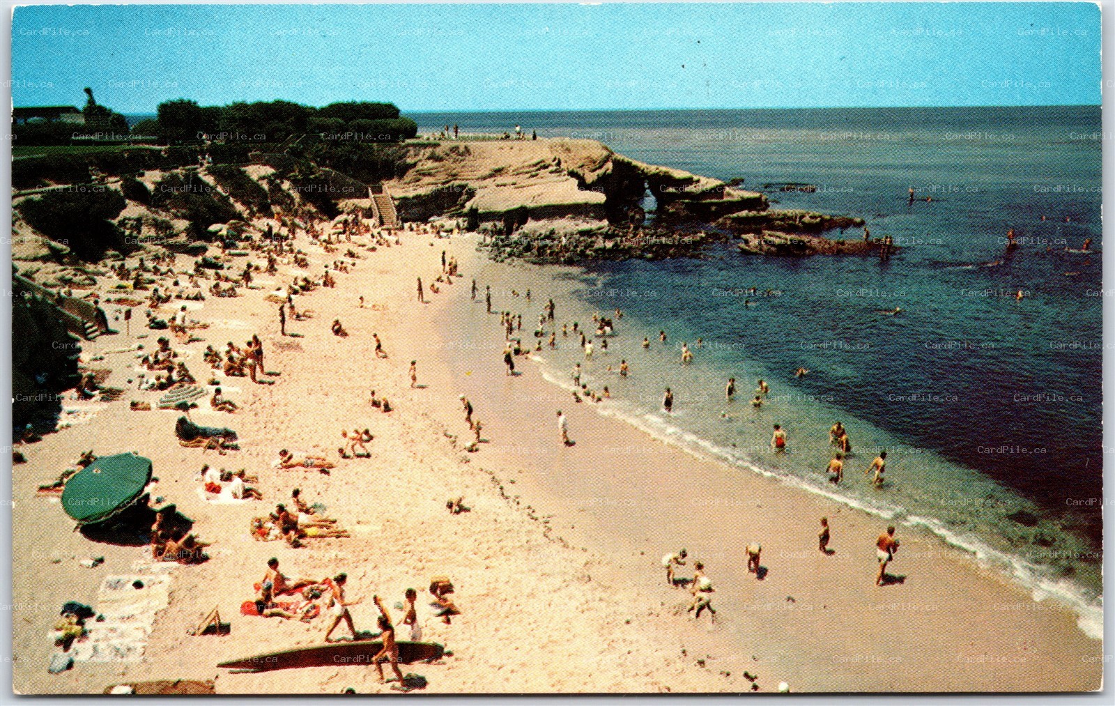 Postcard La Jolla California 1960s Birds Eye View of Coastline and Beach Bathers