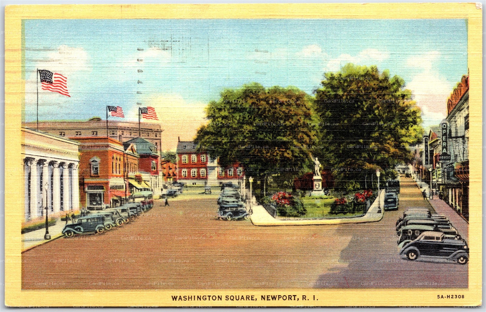 Postcard Newport Rhode Island c1952 Washington Square Old Cars by Curteich