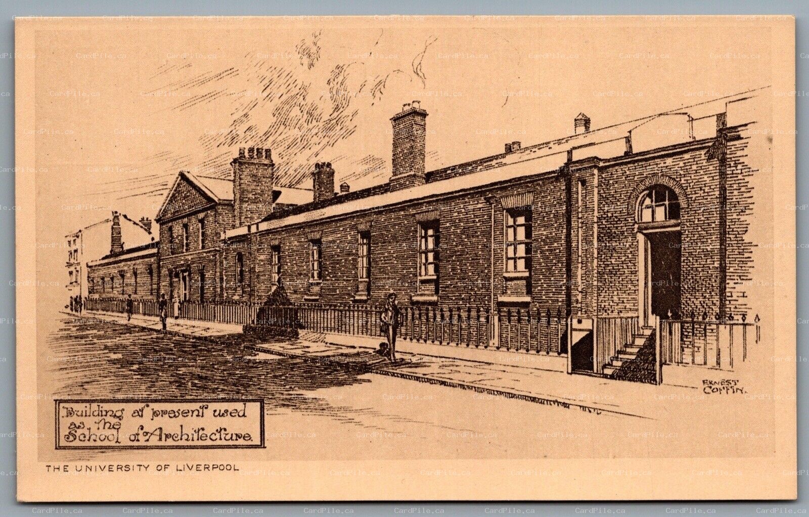 Postcard UK c1920s University of Liverpool Artist Signed School of Architecture 