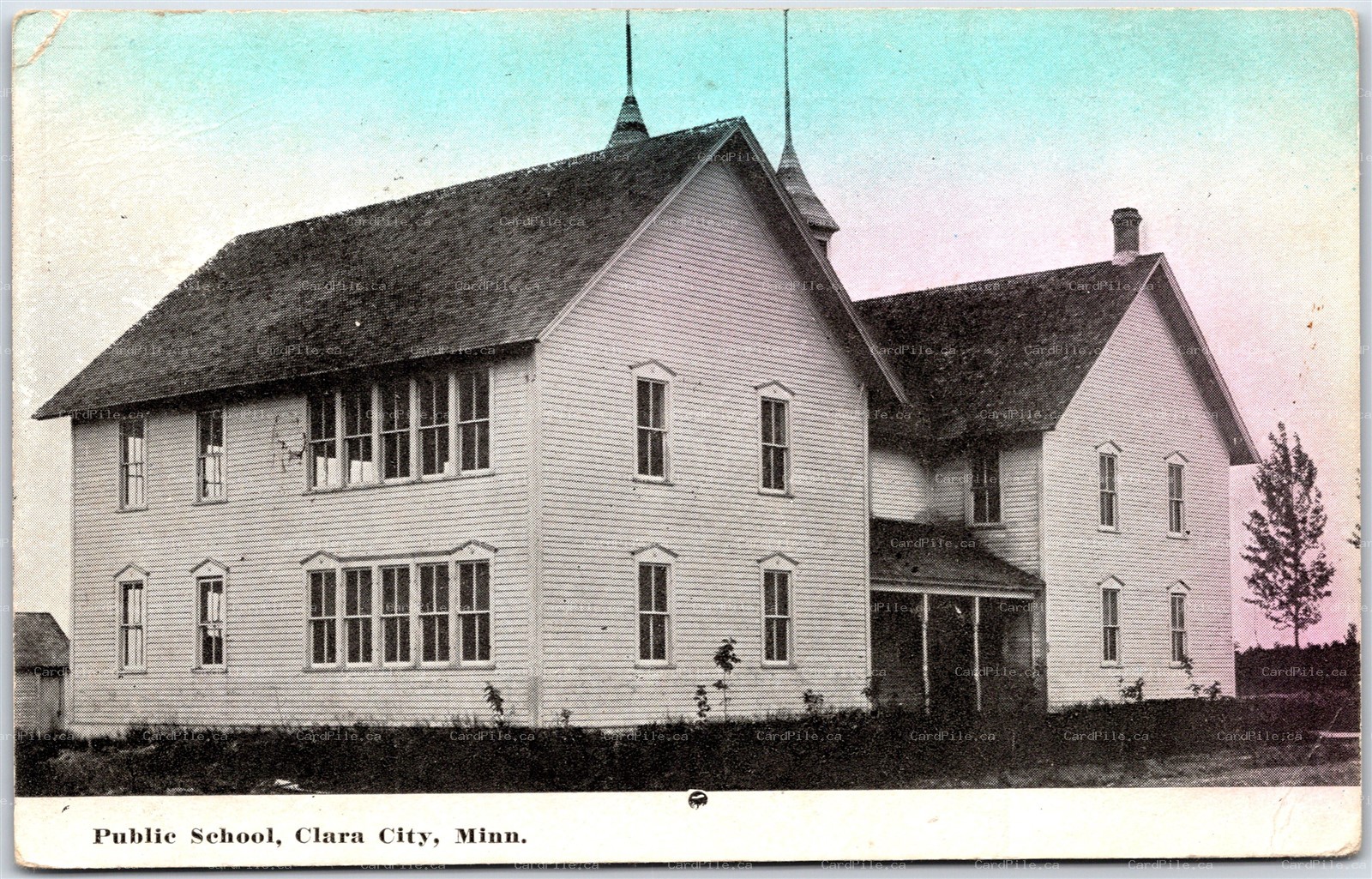 Postcard Clara City Minnesota c1913 Public School Hand Tinted Chippewa County