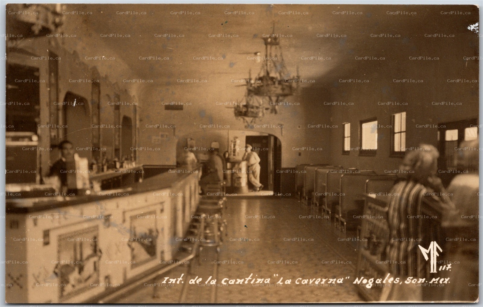 Postcard RPPC Nogales Sonora Mexico La Caverna Interior of Cantina 