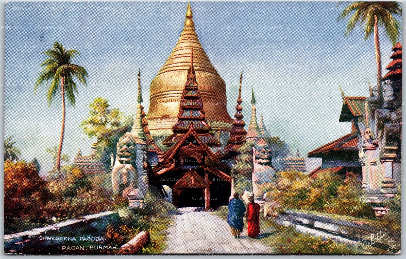 Postcard Myanmar Pagan Burma Shwedagon Pagoda by Tucks Oilette