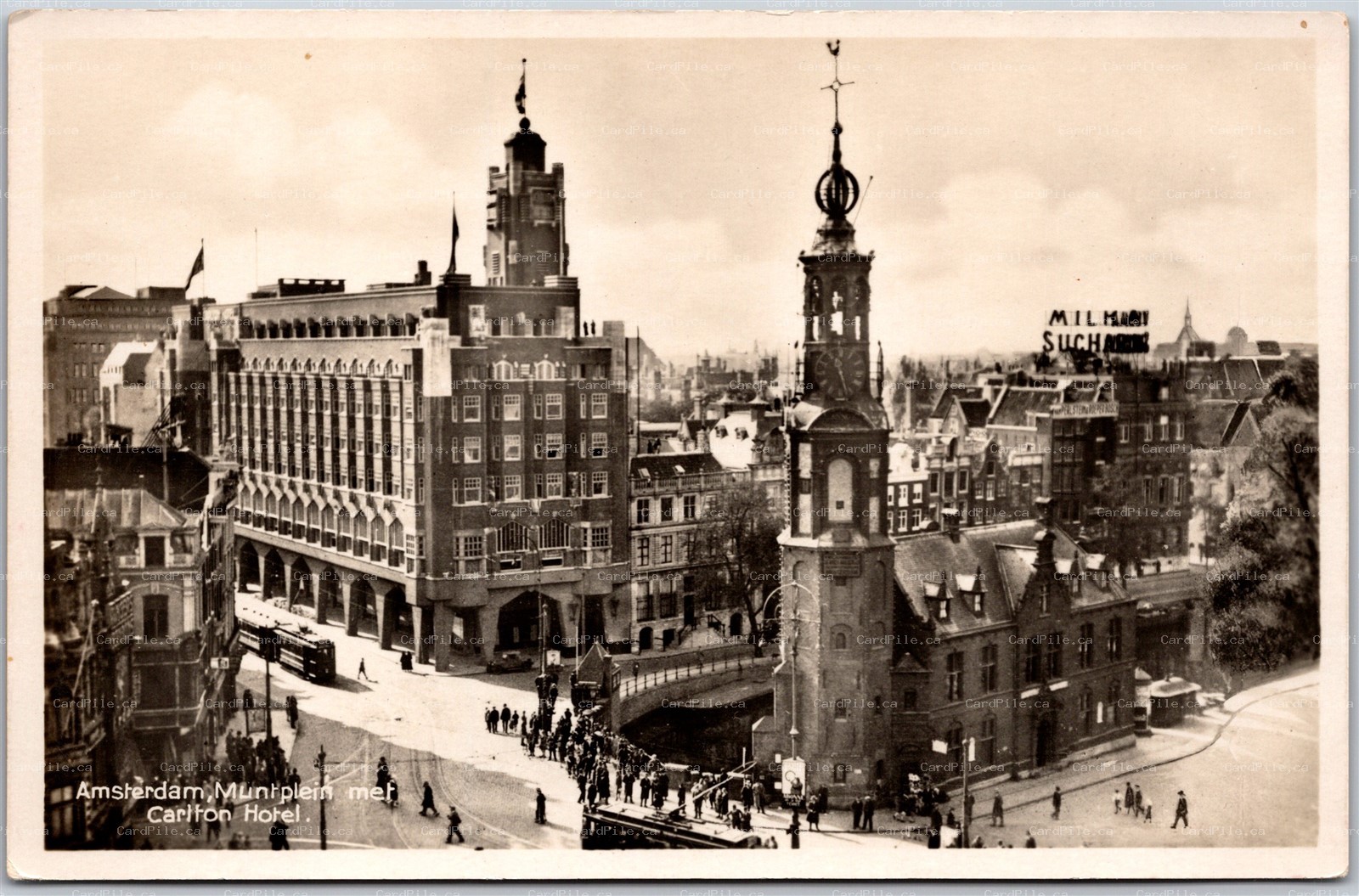Postcard RPPC Amsterdam Netherlands Muntplein met Carlton Hotel