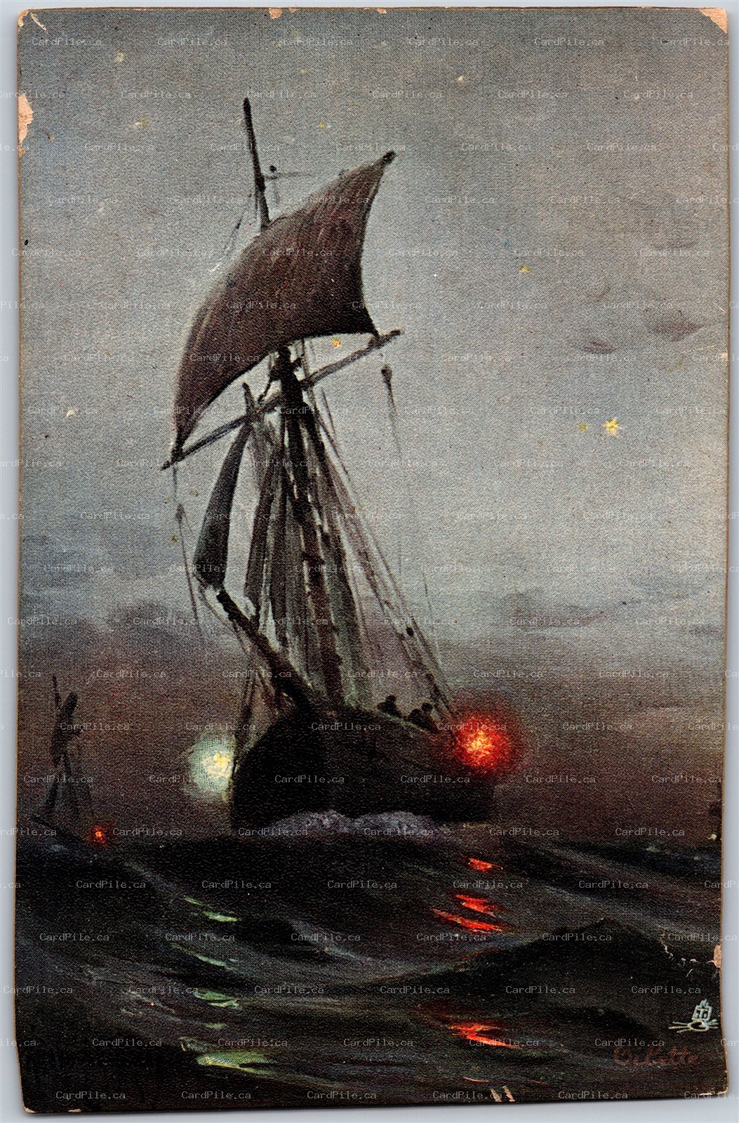 c1908 Tuck Oilette Connoisseur Ships That Pass In The Night G. Ricard-Cordingley