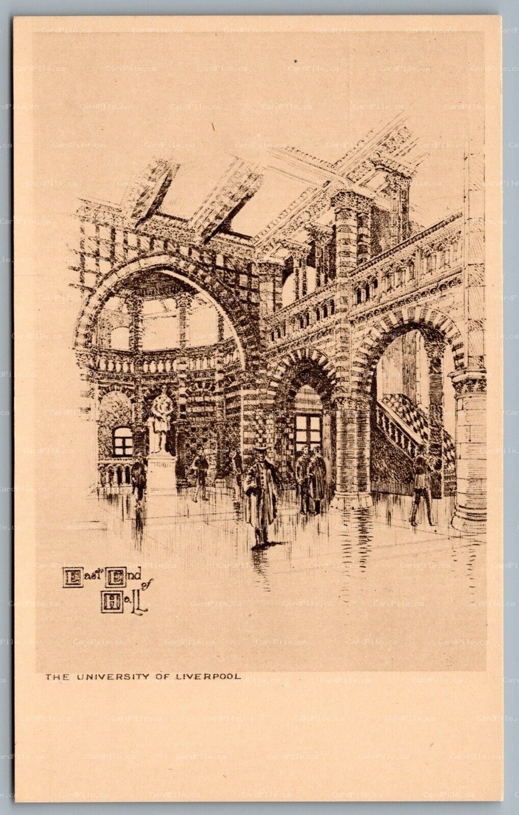 Postcard UK c1920s University of Liverpool Arist Signed East End of Hall