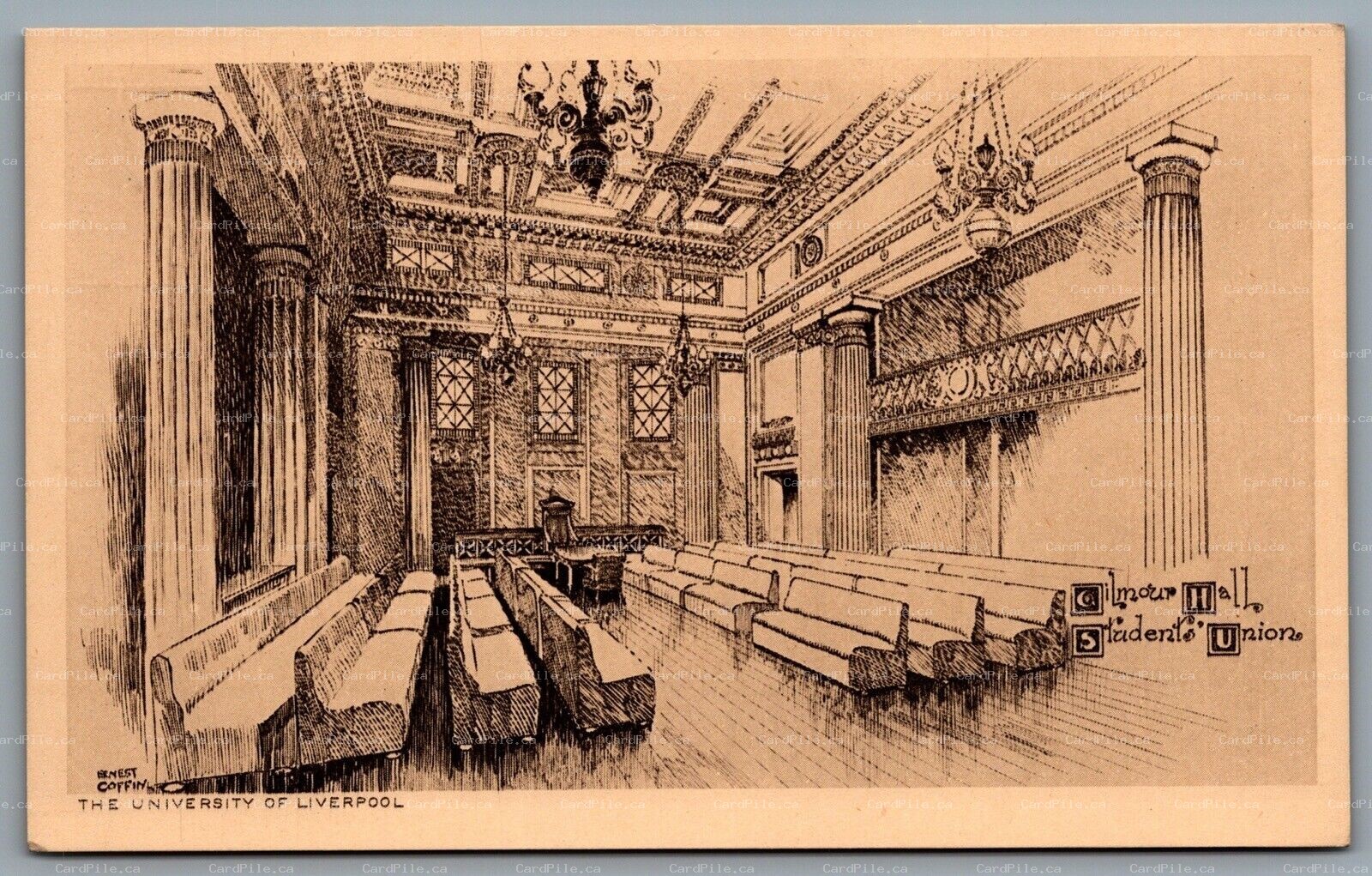 Postcard UK c1920s University of Liverpool Gilmour Hall Students Union A/S