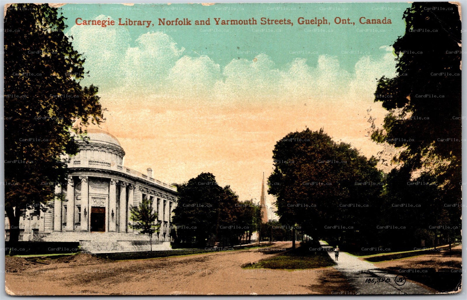 Postcard Guelph Ontario c1913 Carnegie Library Norfolk and Yarmouth Streets