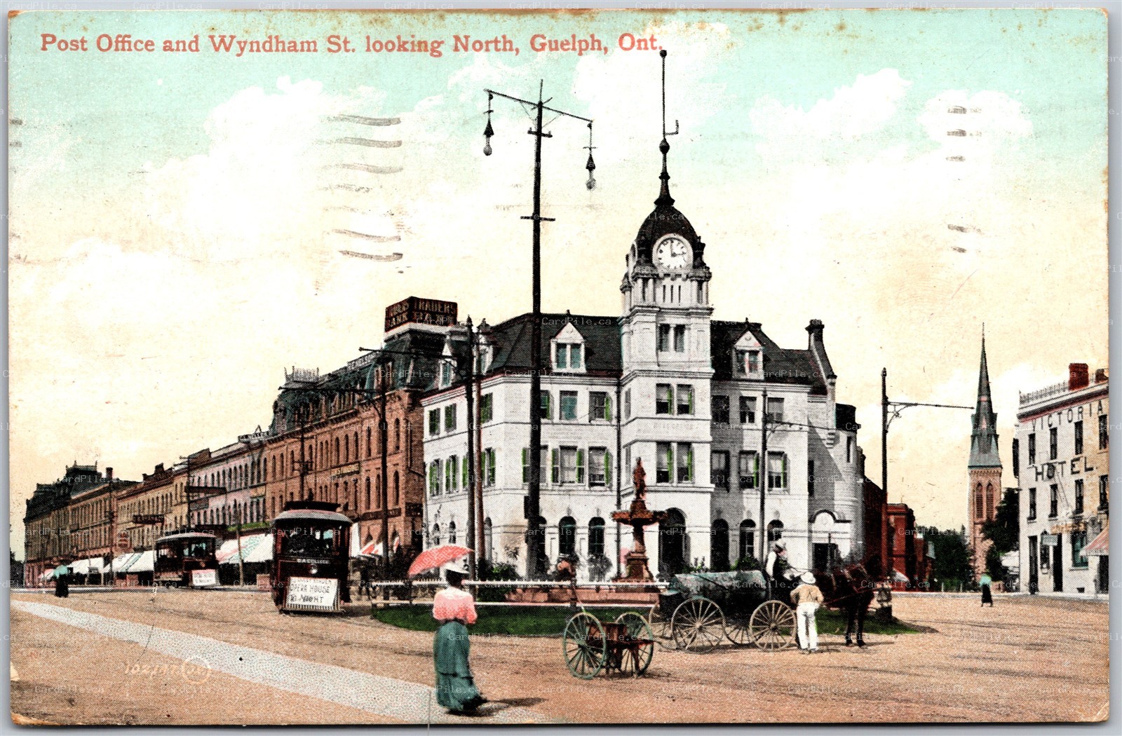 Postcard Guelph Ontario c1910 Post Office and Wyndham Street Looking North