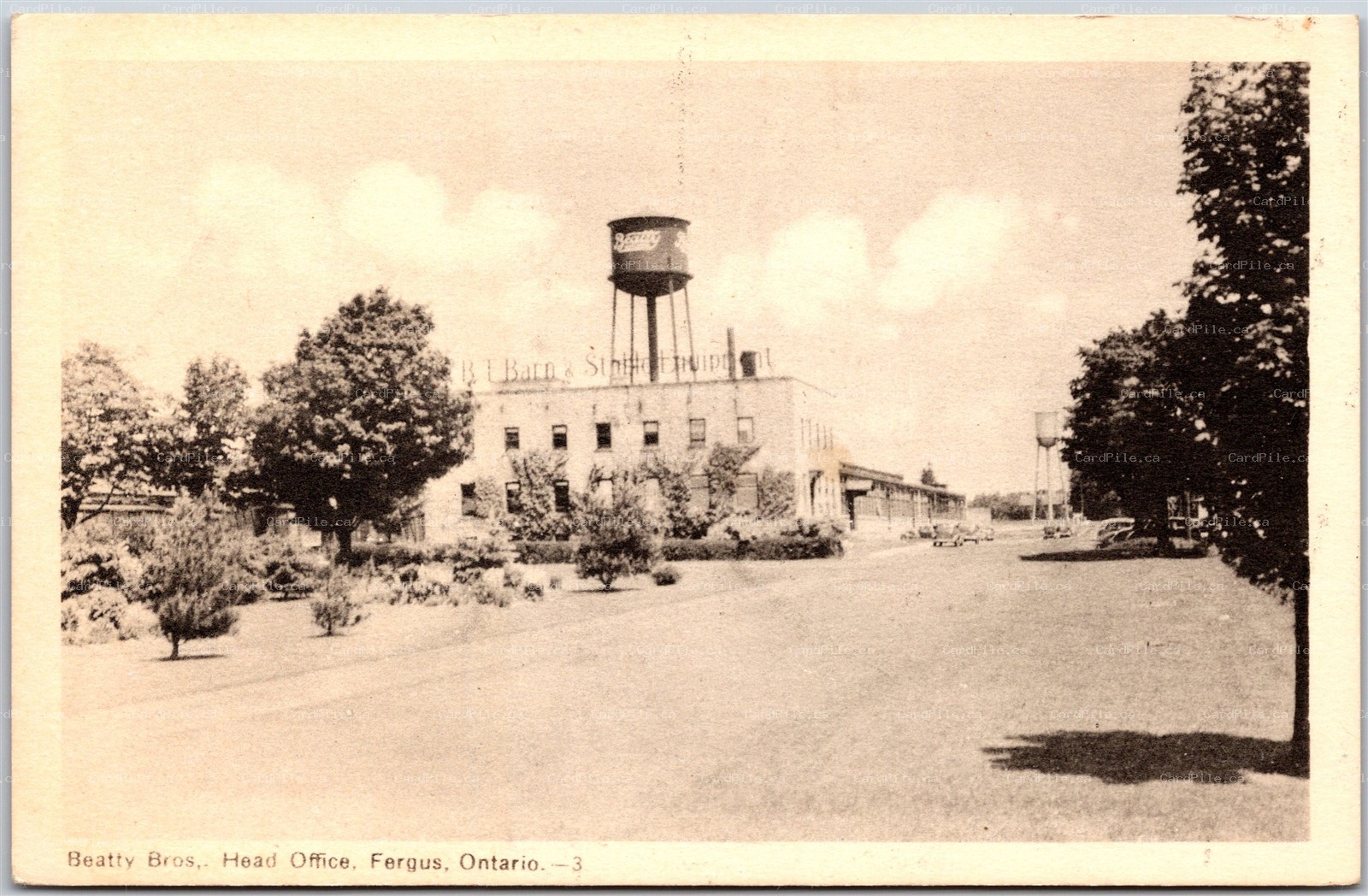 Postcard Fergus Ontario c1940s Beatty Bros Head Office Water Tower by PECO