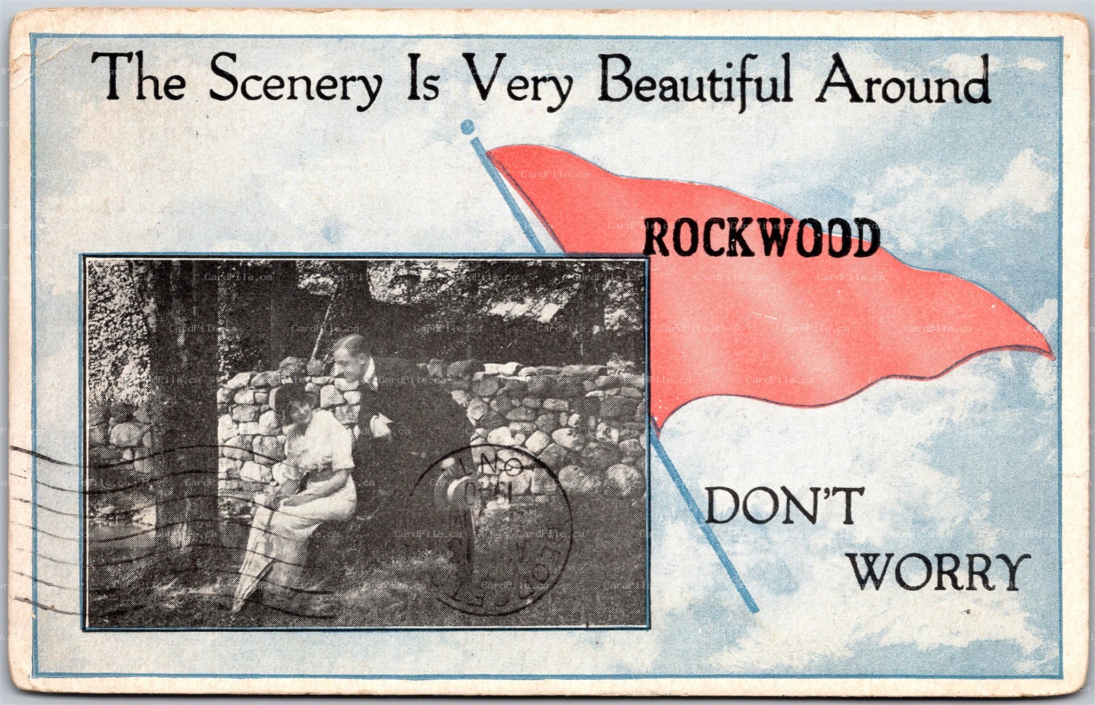 Postcard Rockwood Ontario c1940 Pennant Flag Romance Don't Worry to Georgetown