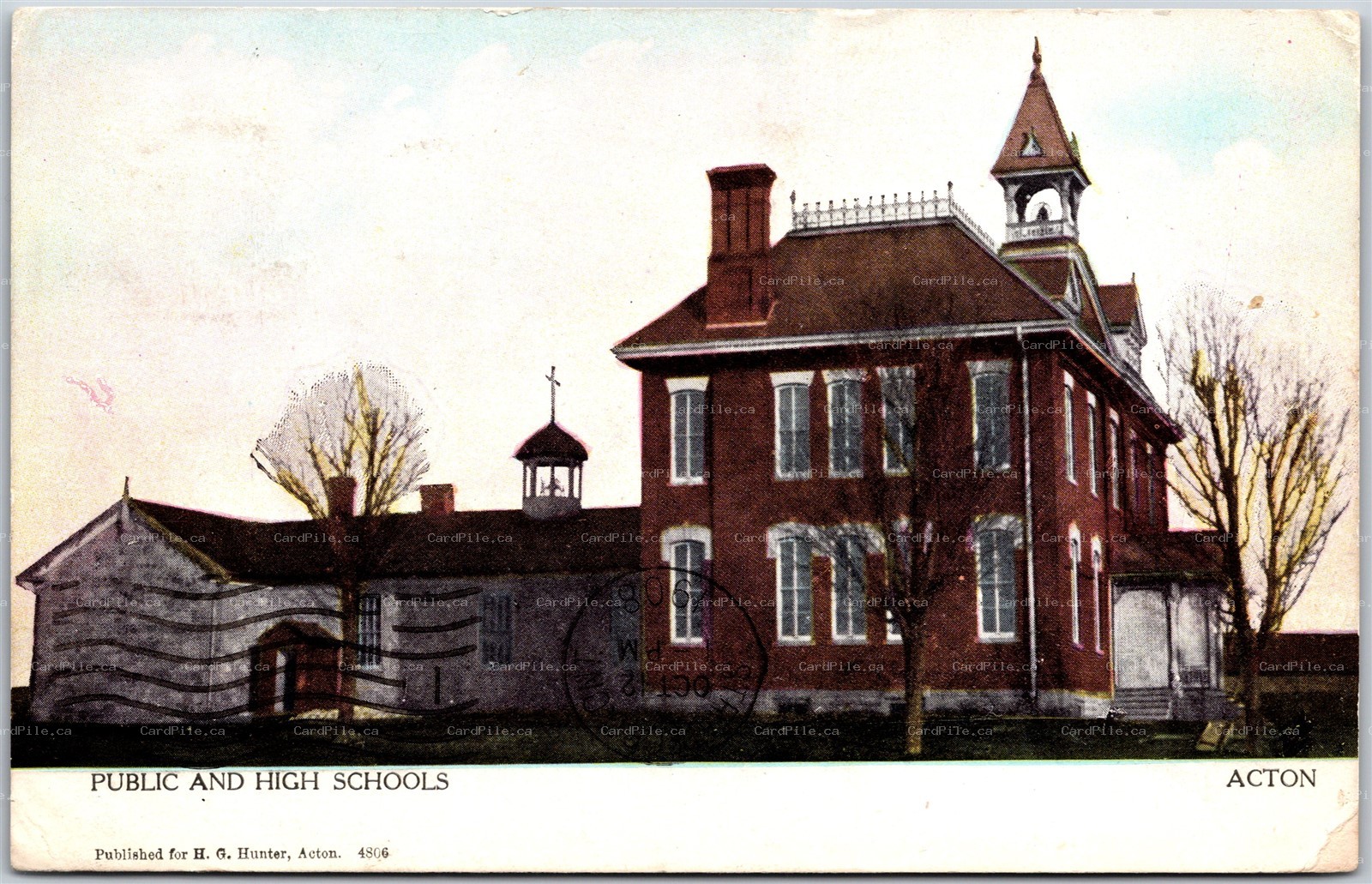 Postcard Acton Ontario c1908 Public & High Schools Halton Region H. G. Hunter