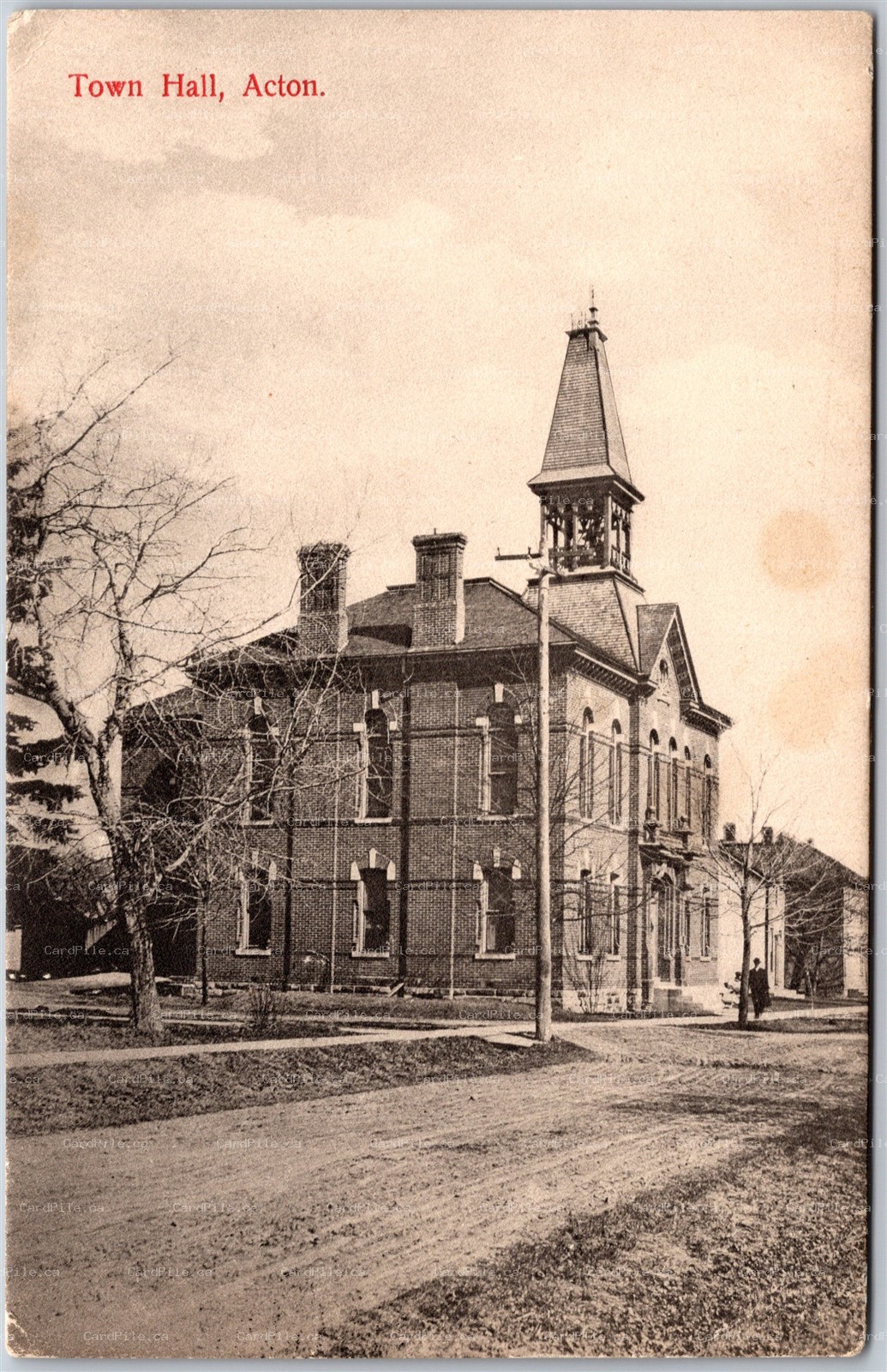Postcard Acton Ontario c19107 Town Hall Halton Region