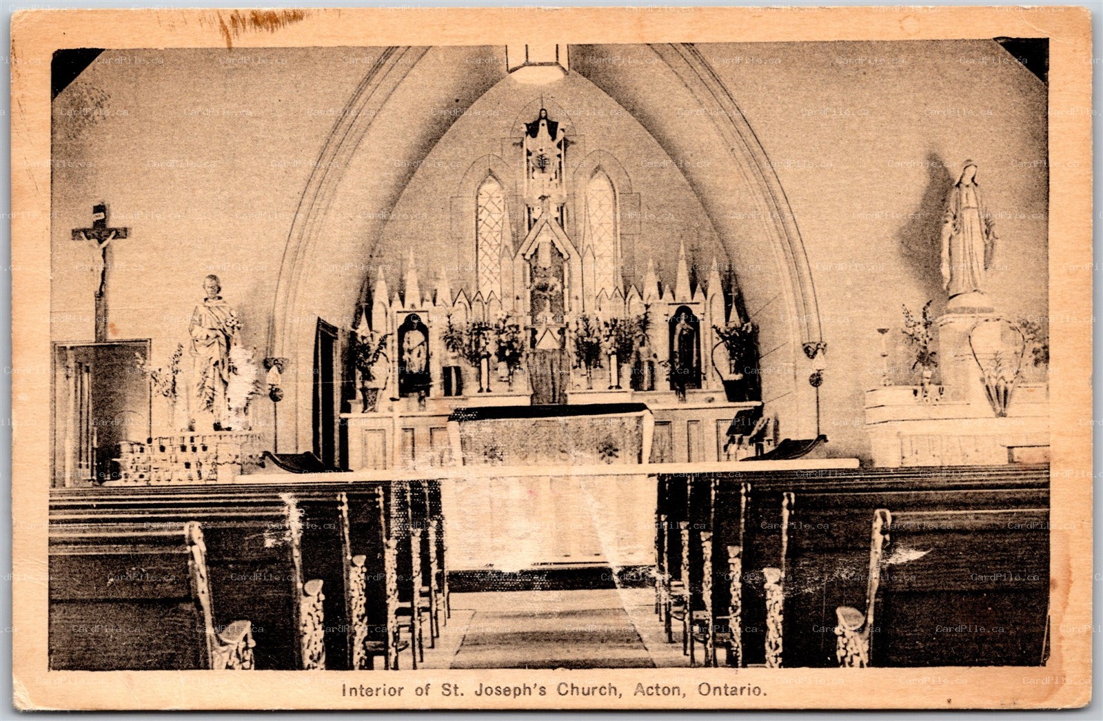 Postcard Acton Ontario c1920s Interior of St. Josephs Church by PECO *as is*