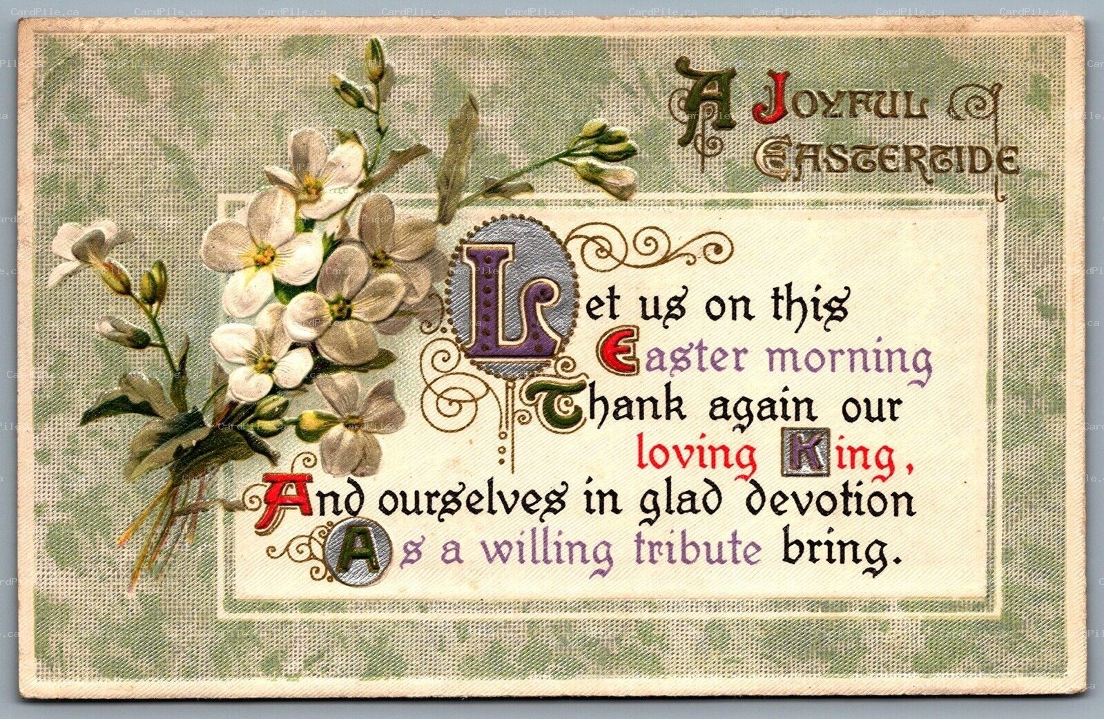Postcard c1910 A Joyful Eastertide Unsigned Winsch Embossed Lillies 