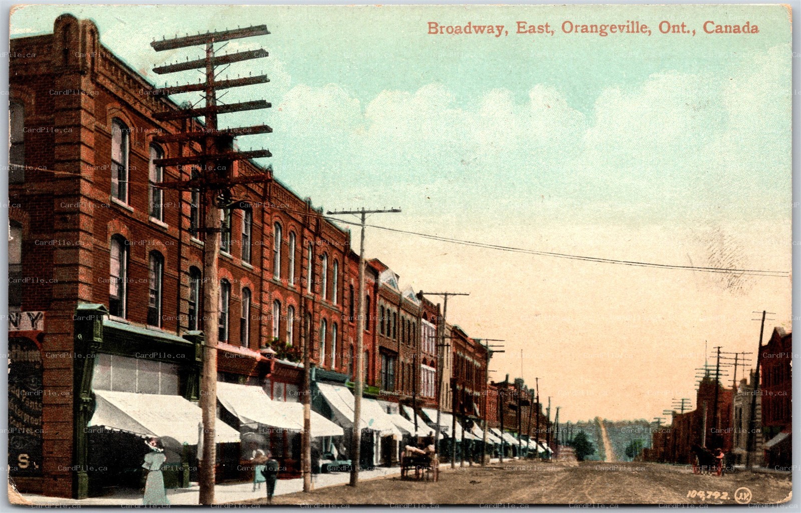 Postcard Orangeville Ontario c1910 Broadway Street East Dufferin County