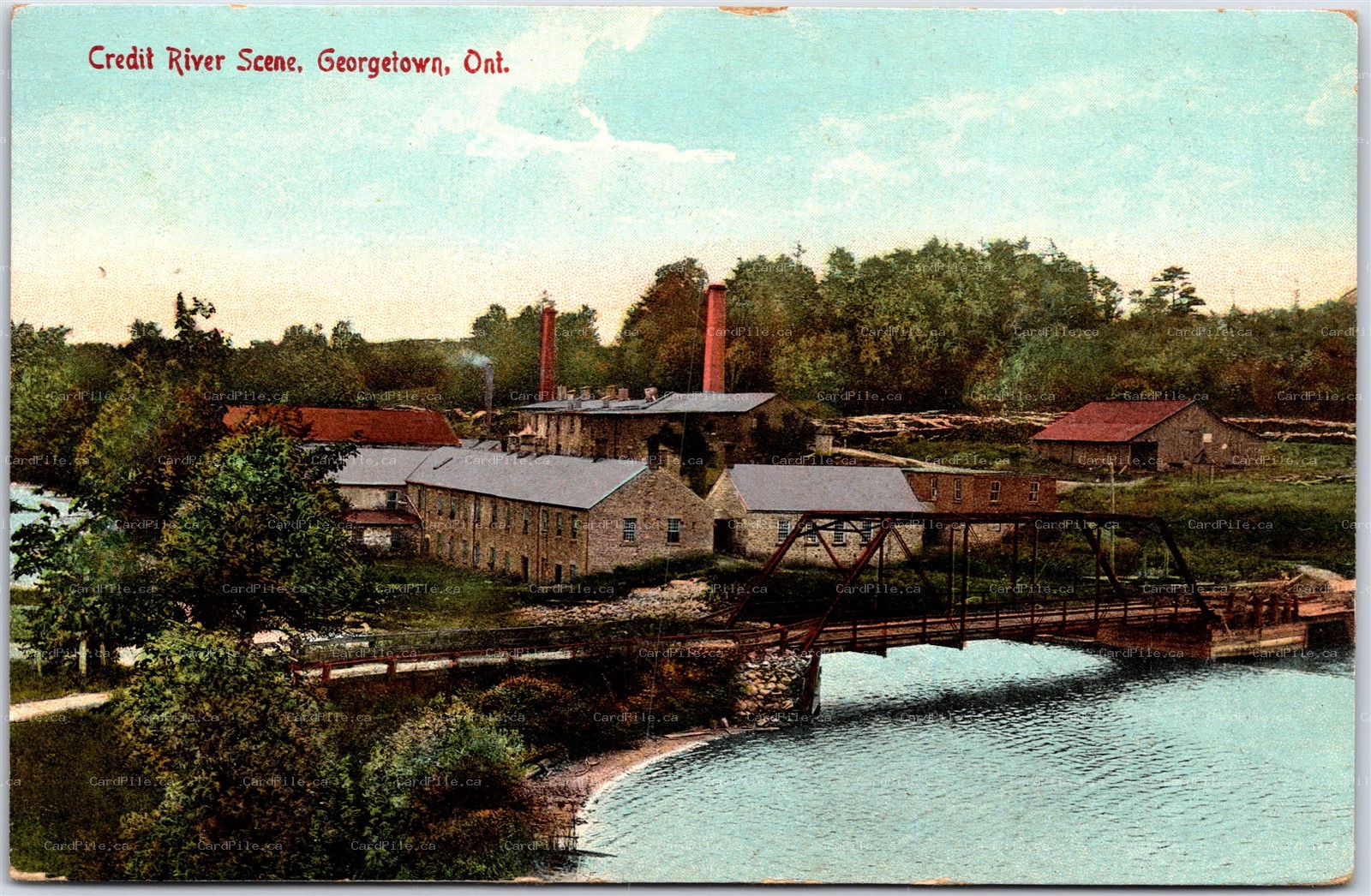 Postcard Georgetown Ontario c1911 Credit River Scene View of Paper Mill Bridge