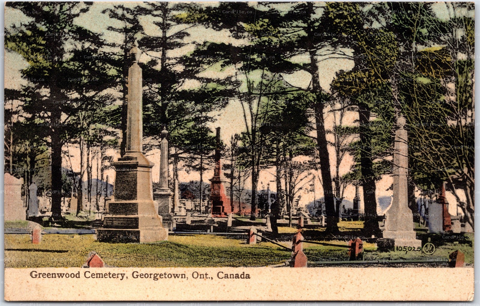 Postcard Georgetown Ontario c1910s Greenwood Cemetery Hand Tinted Halton Region