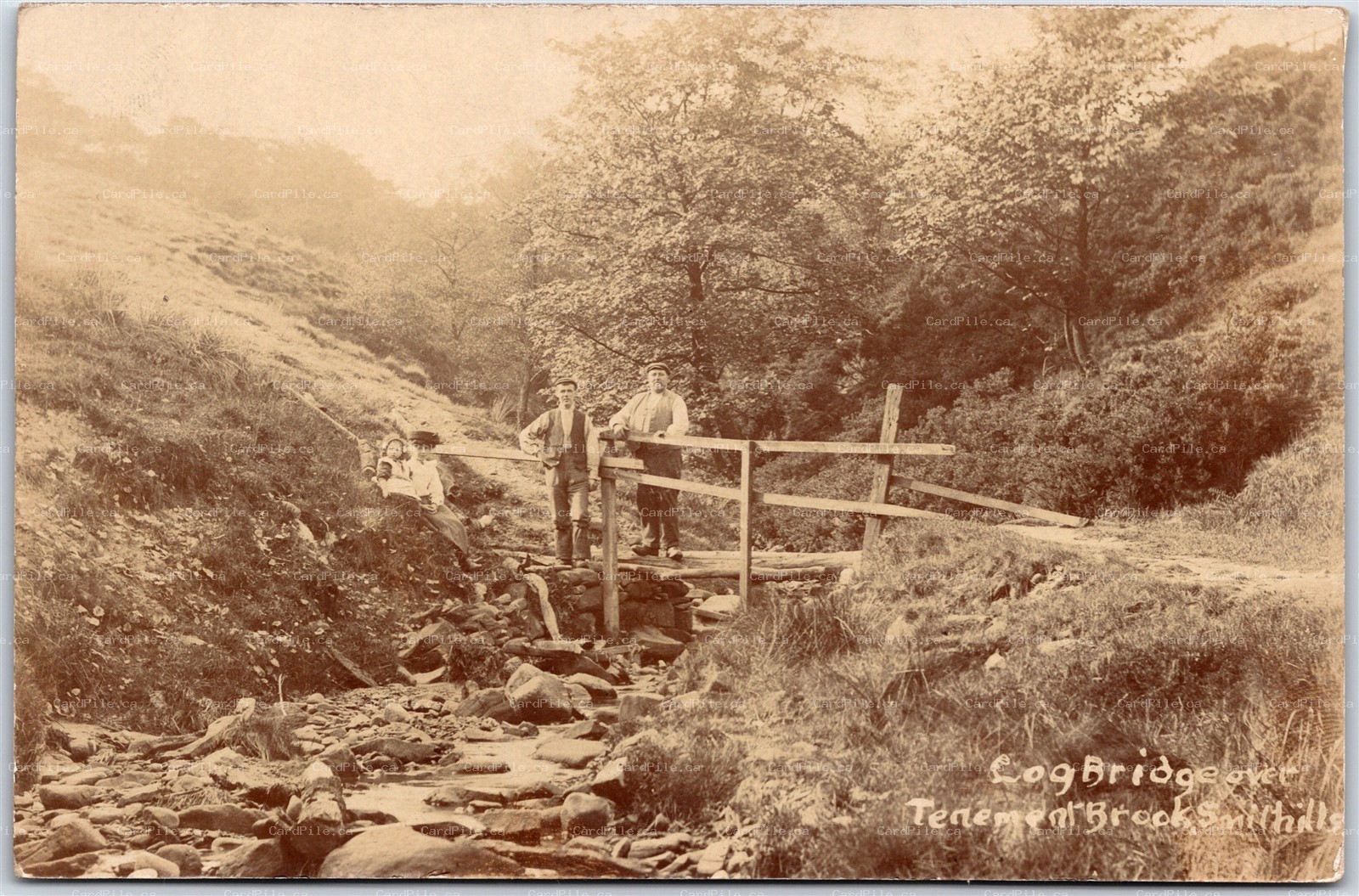 Postcard RPPC c1910s Bolton Lancashire Smithills Log Bridge Over Tenement Brook