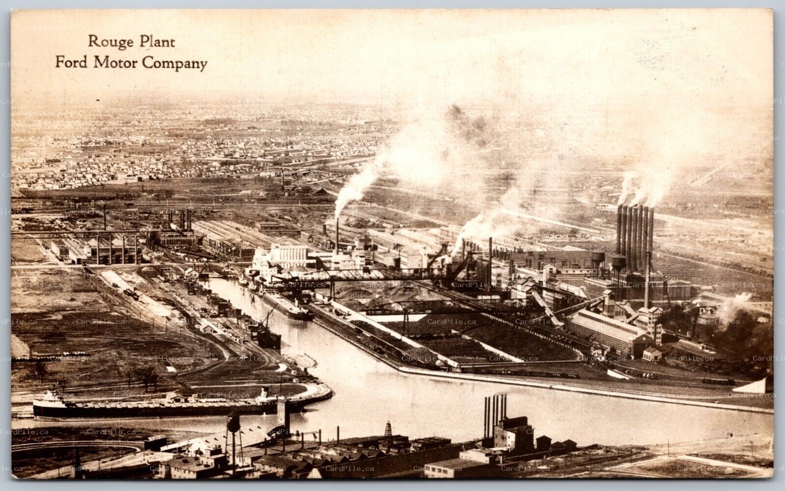 Postcard RPPC 1920s Dearborn Michigan Rouge Plant Ford Motor Company Aerial View