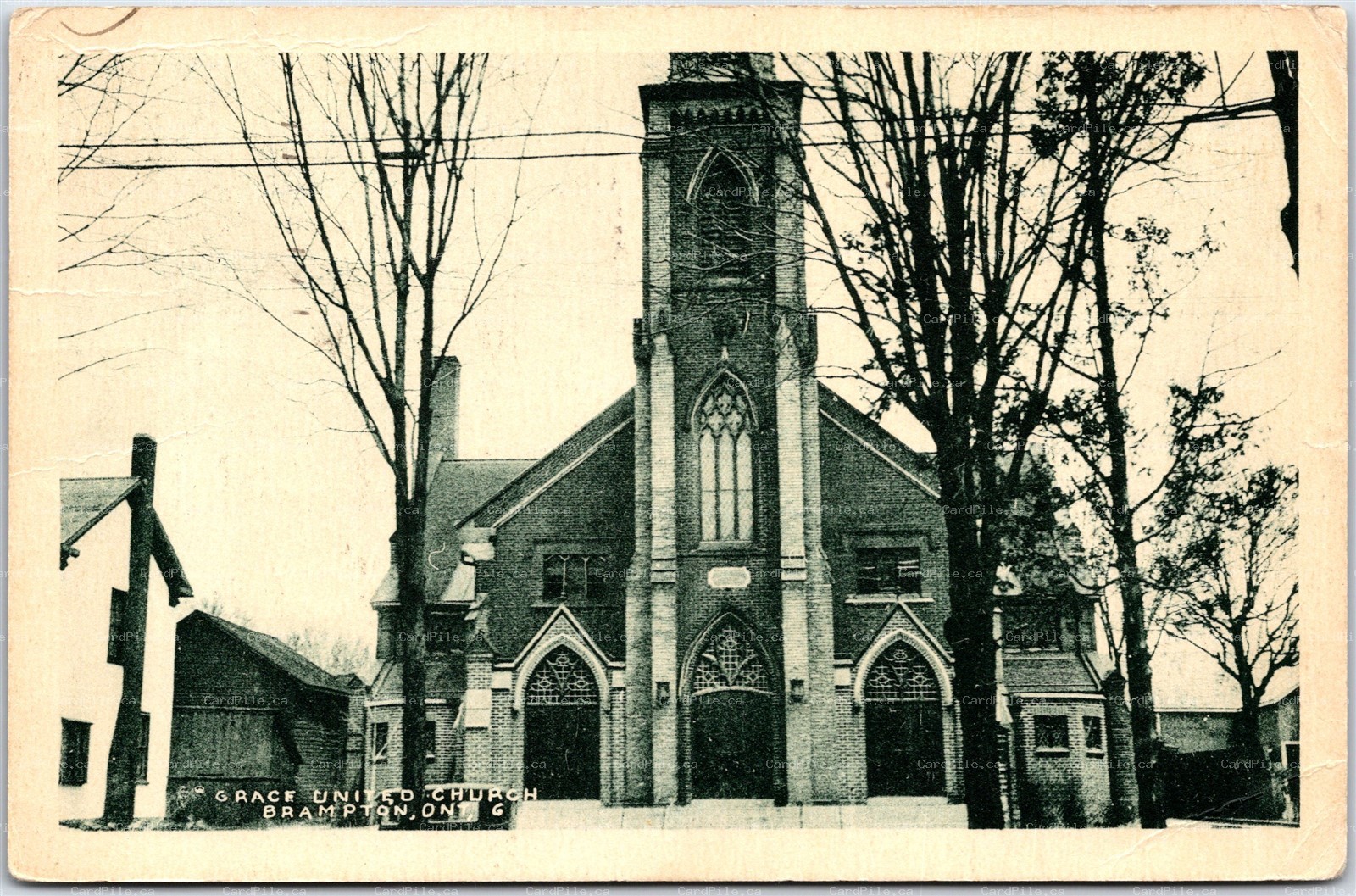 Postcard Brampton Ontario c1940 Grace United Church Peel Region by PECO