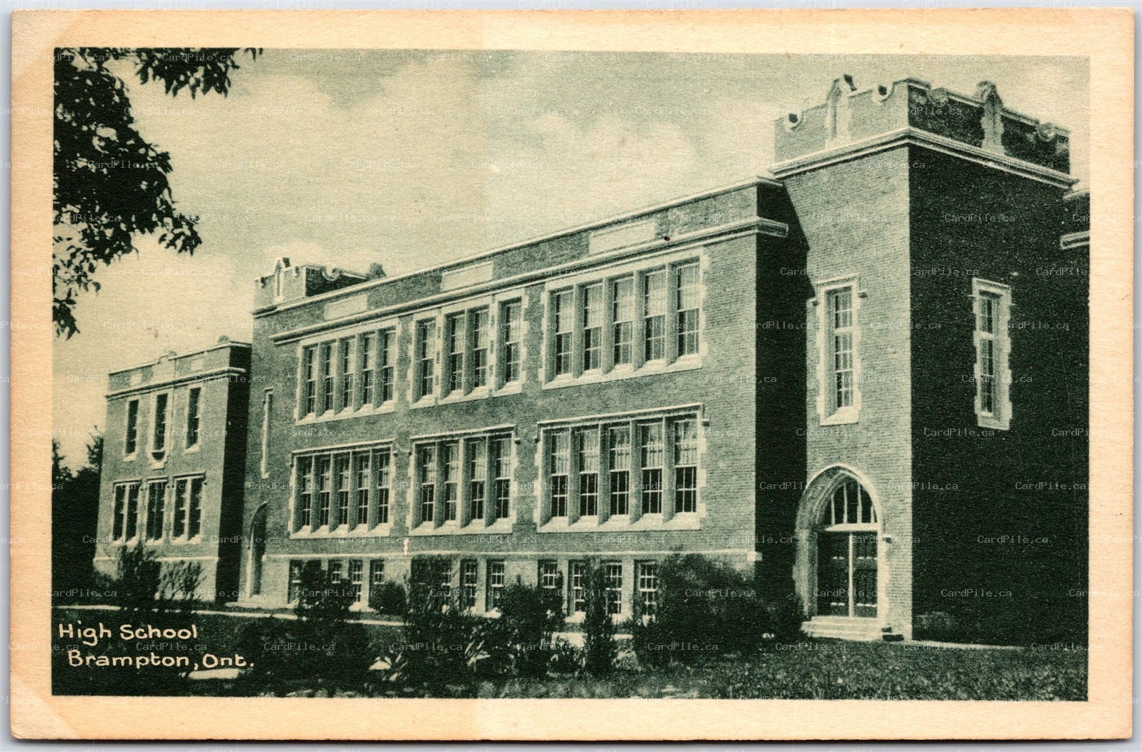 Postcard Brampton Ontario c1930s High School Peel Region by PECO