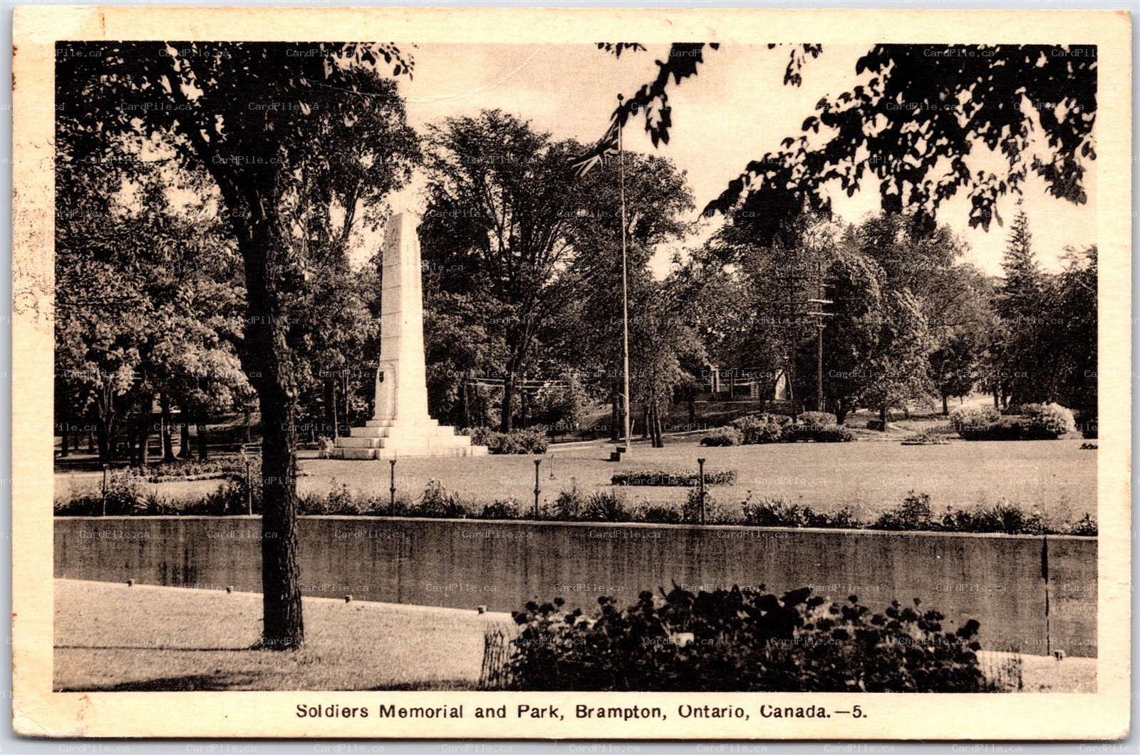 Postcard Brampton Ontario WW1 Great War Soldiers Memorial and Park by PECO