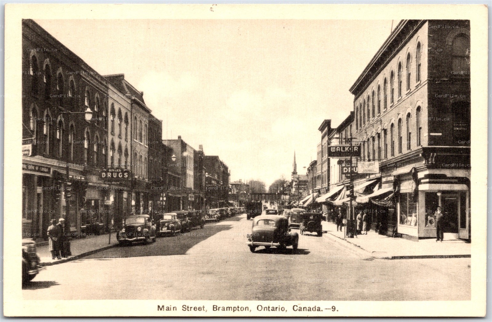 Postcard Brampton Ontario Main Street Old Cars Peel Region by PECO