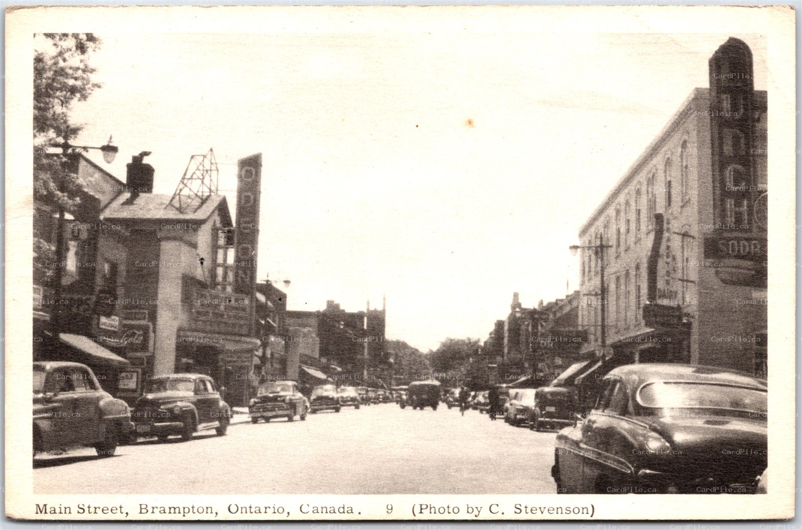 Postcard Brampton Ontario c1950s Main Street Old Cars Peel Region by PECO