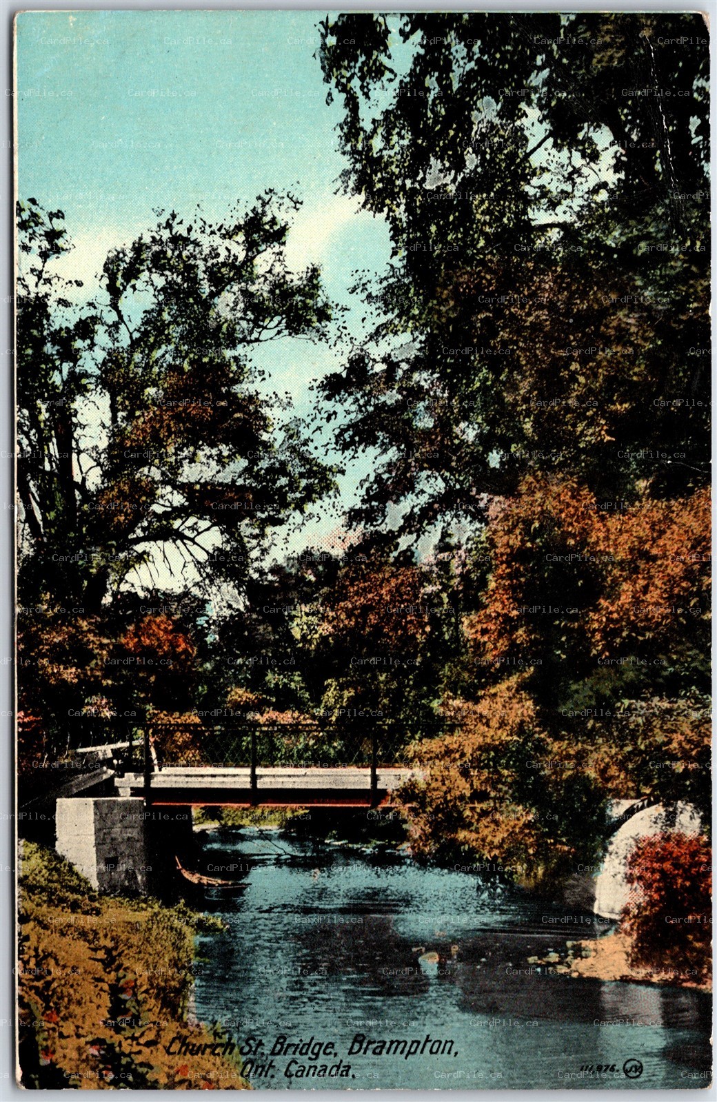 Postcard Brampton Ontario c1928 Church St. Bridge Scenic View Peel Region