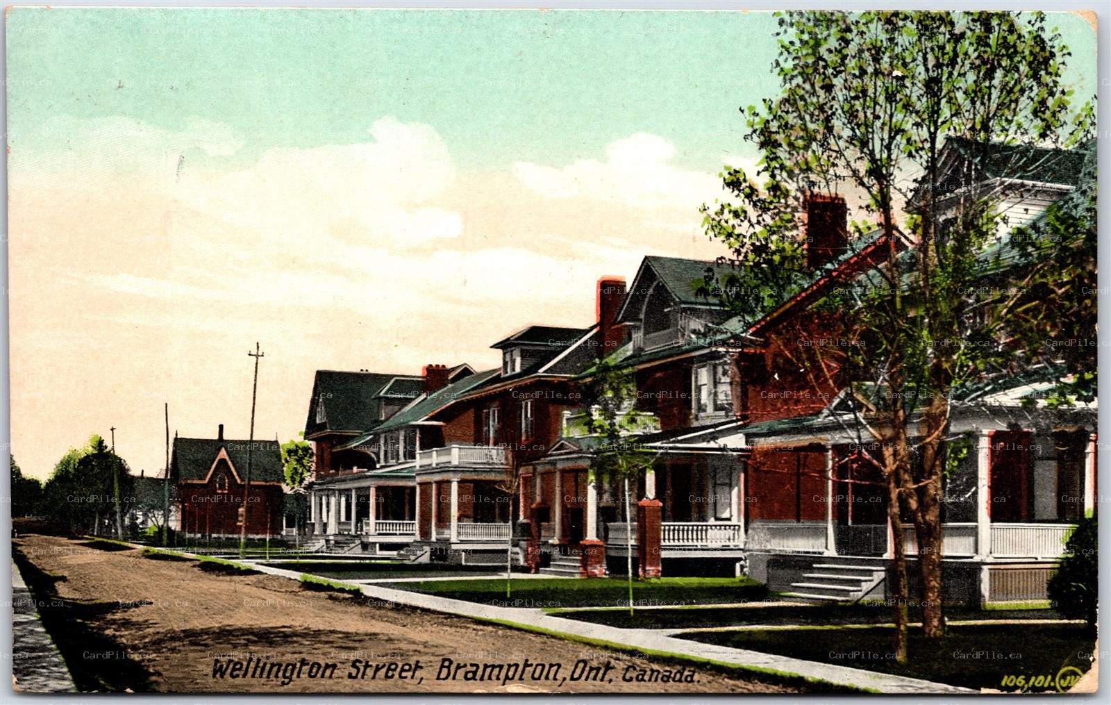 Postcard Brampton Ontario c1921 Wellington Street Peel Region