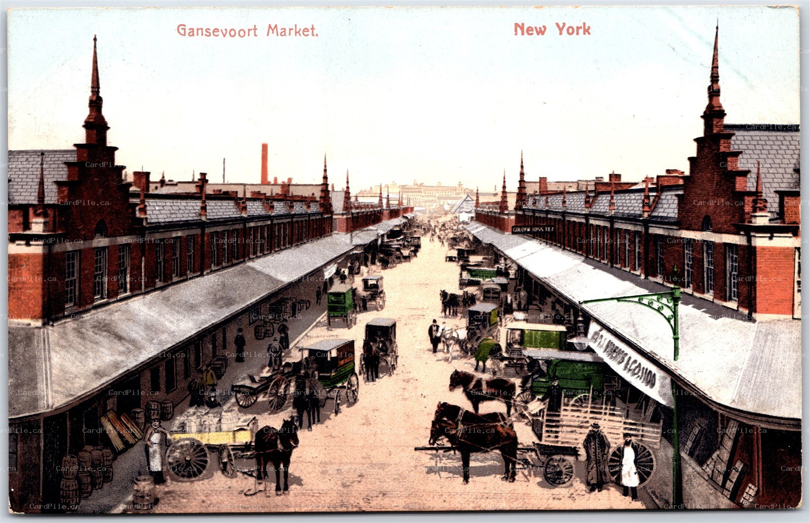 Postcard Gansevoort Market New York c1910s Meatpacking District Horse Carriages 